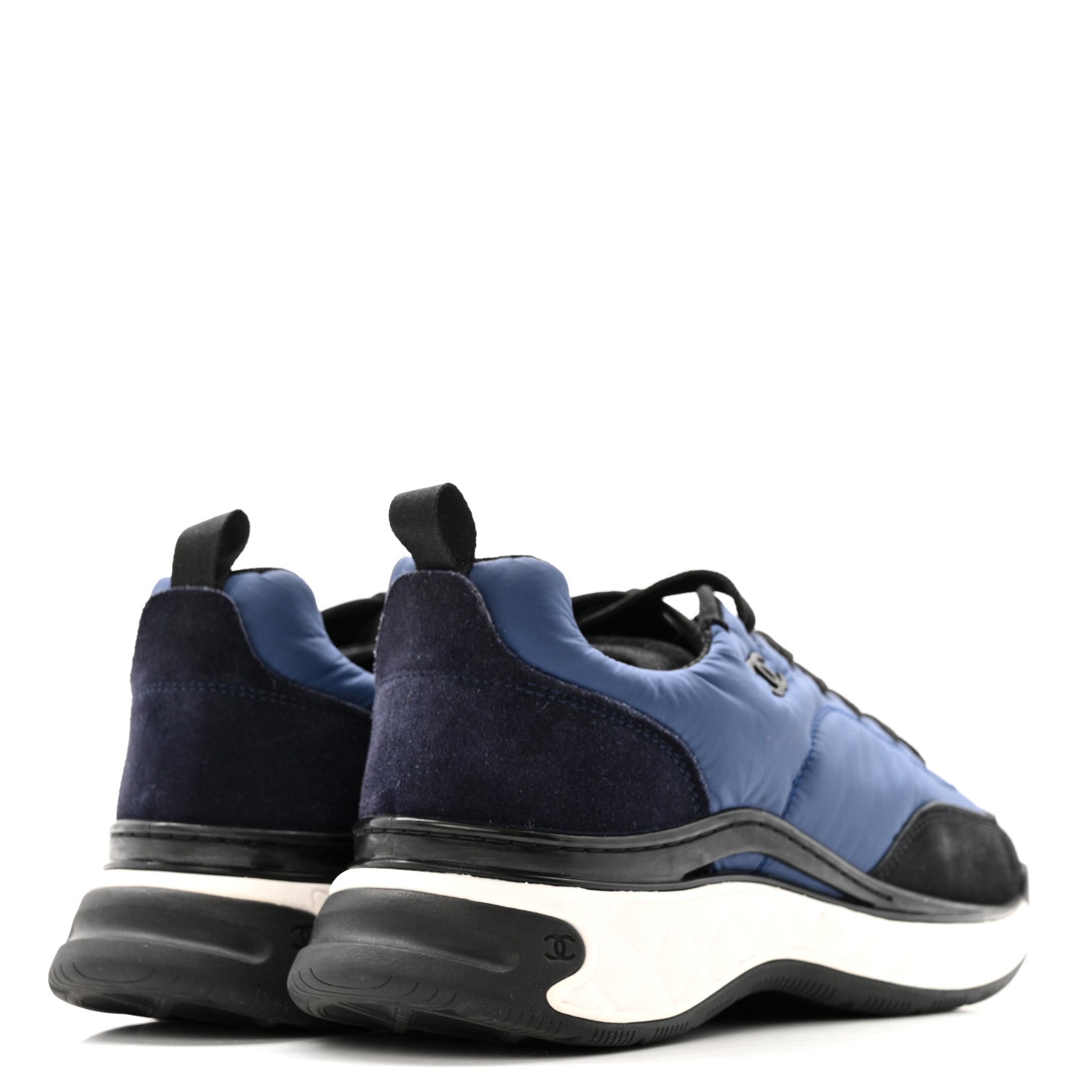 Nylon Suede Calfskin Womens Logo Sneakers 41 Dark Navy Blue