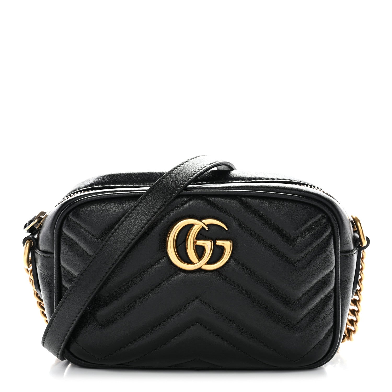 Calfskin Matelasse Mini GG Marmont Chain Shoulder Bag Black