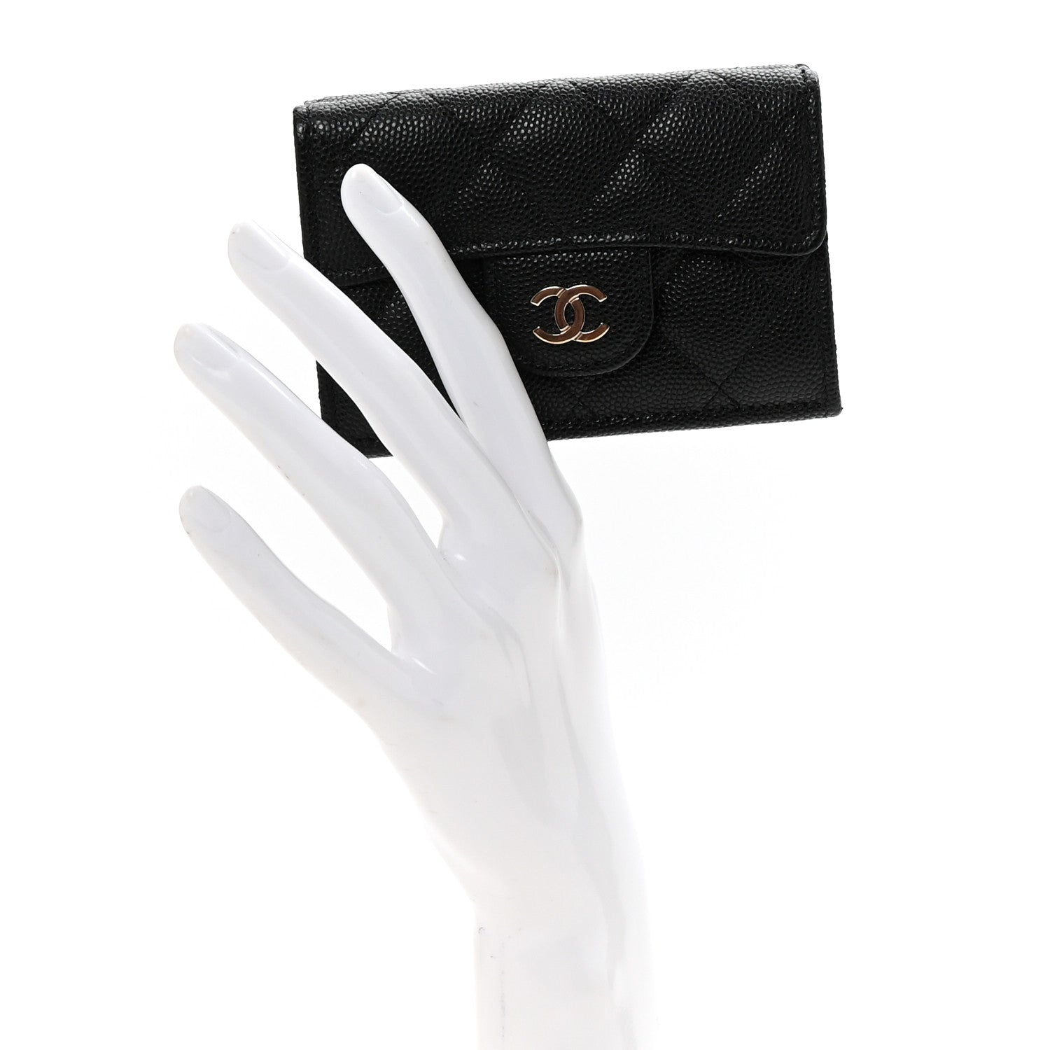 Caviar Quilted Tri-Fold Flap Wallet Black