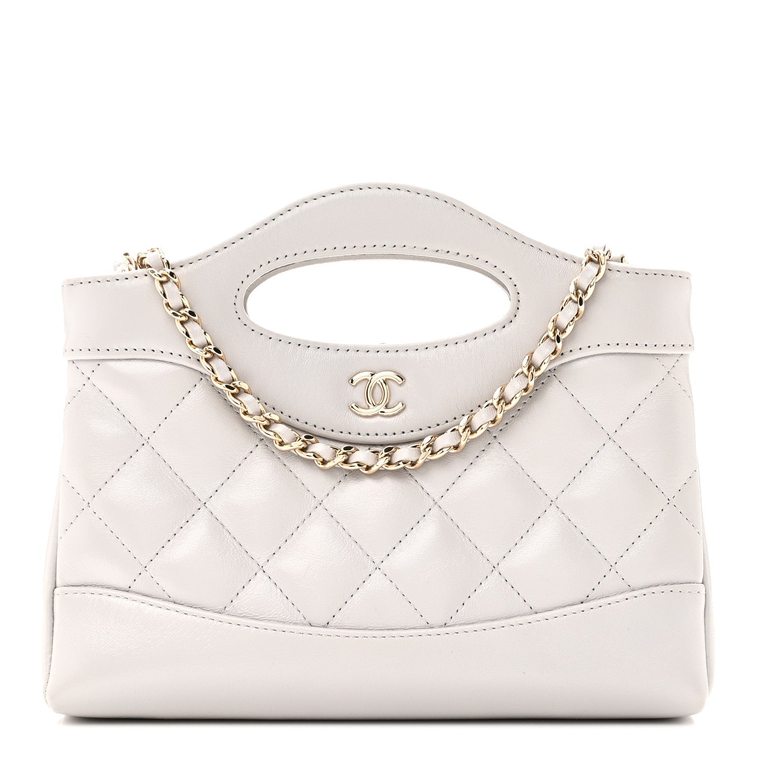 Shiny Lambskin Quilted Nano 31 Shopping Bag Grey
