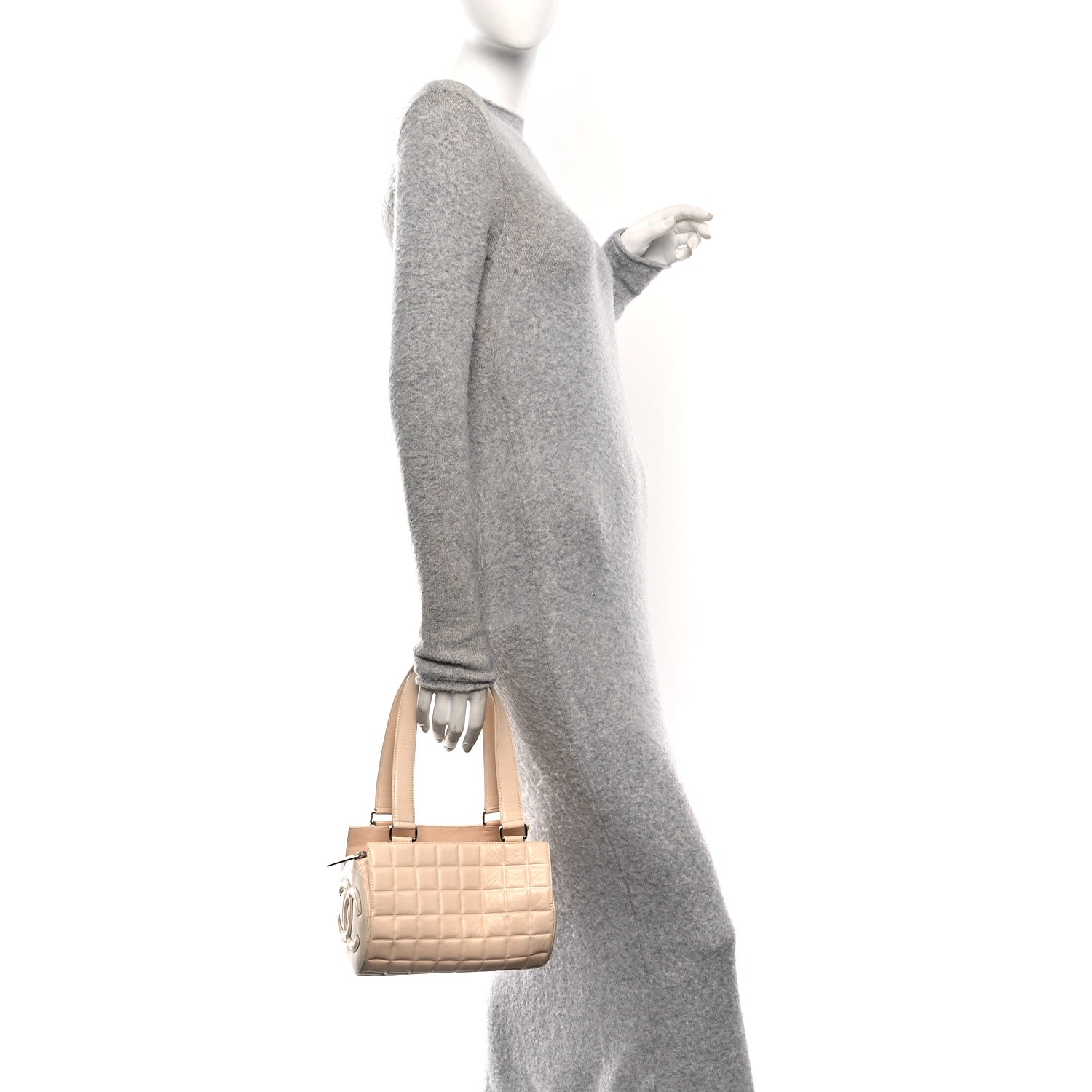 Lambskin Quilted CC Chocolate Bar Barrel Bag Beige