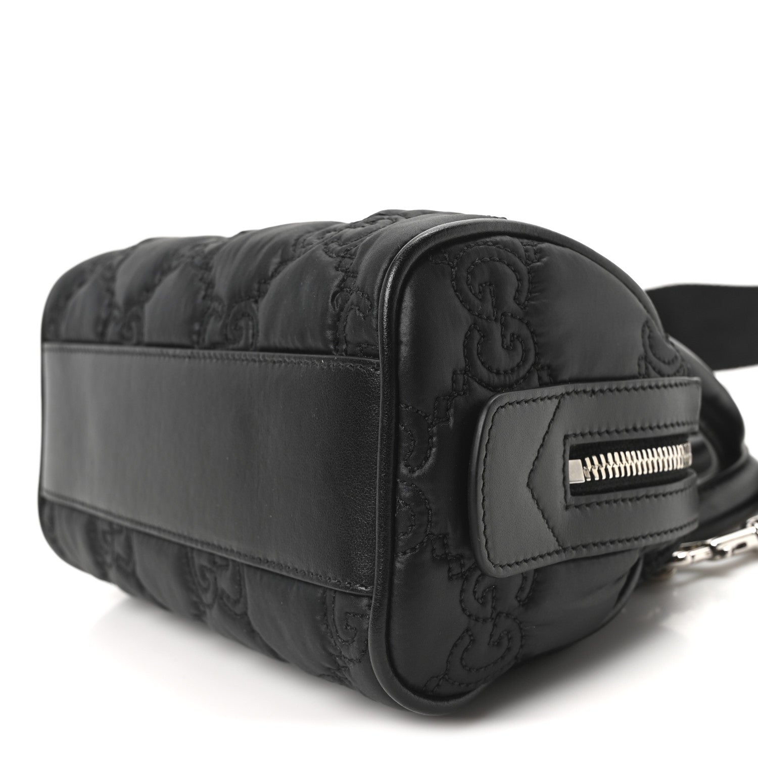 Nylon Calfskin Enamel GG Matelasse Mini Bowler Bag Black
