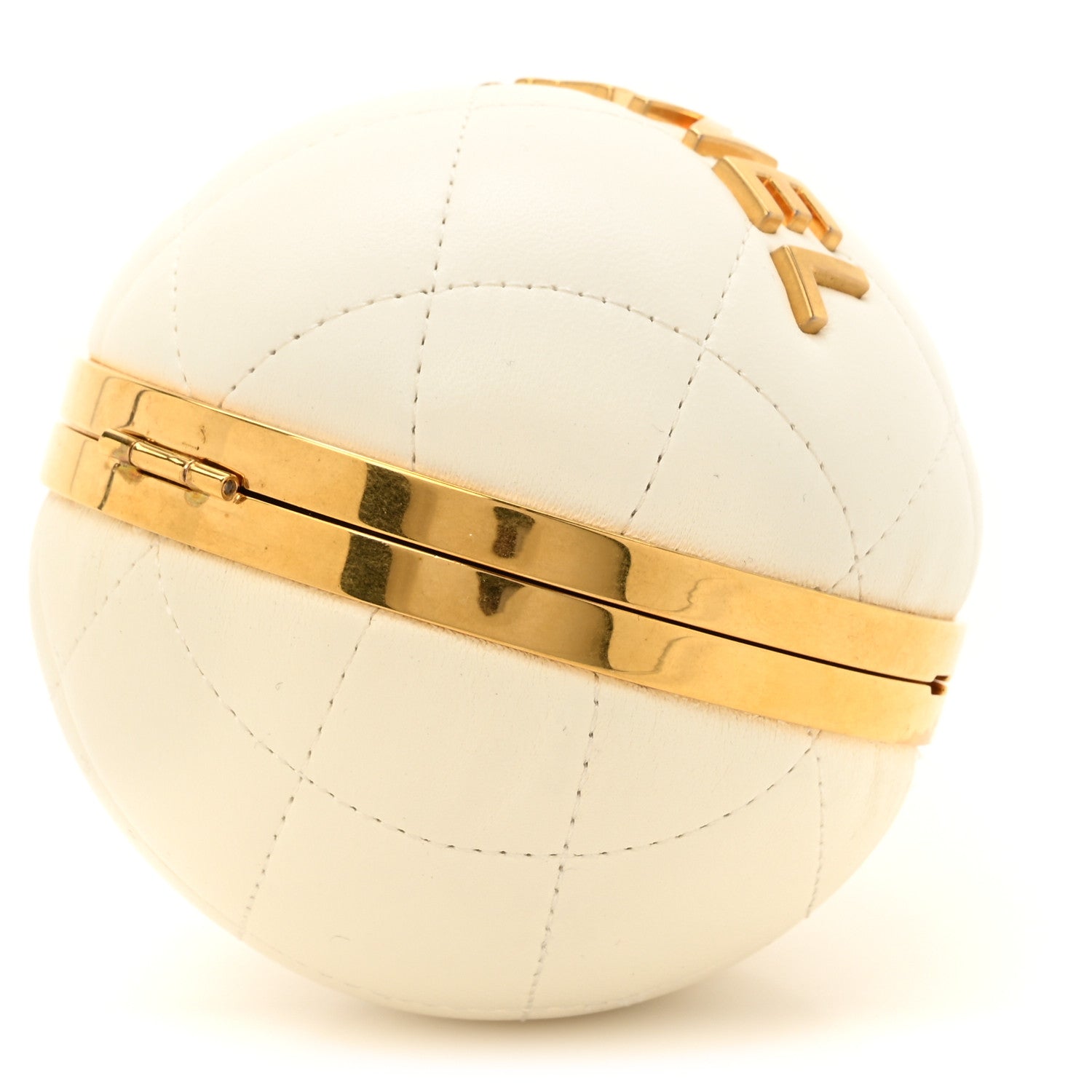 Lambskin Quilted Sphere Minaudiere Chain Clutch White