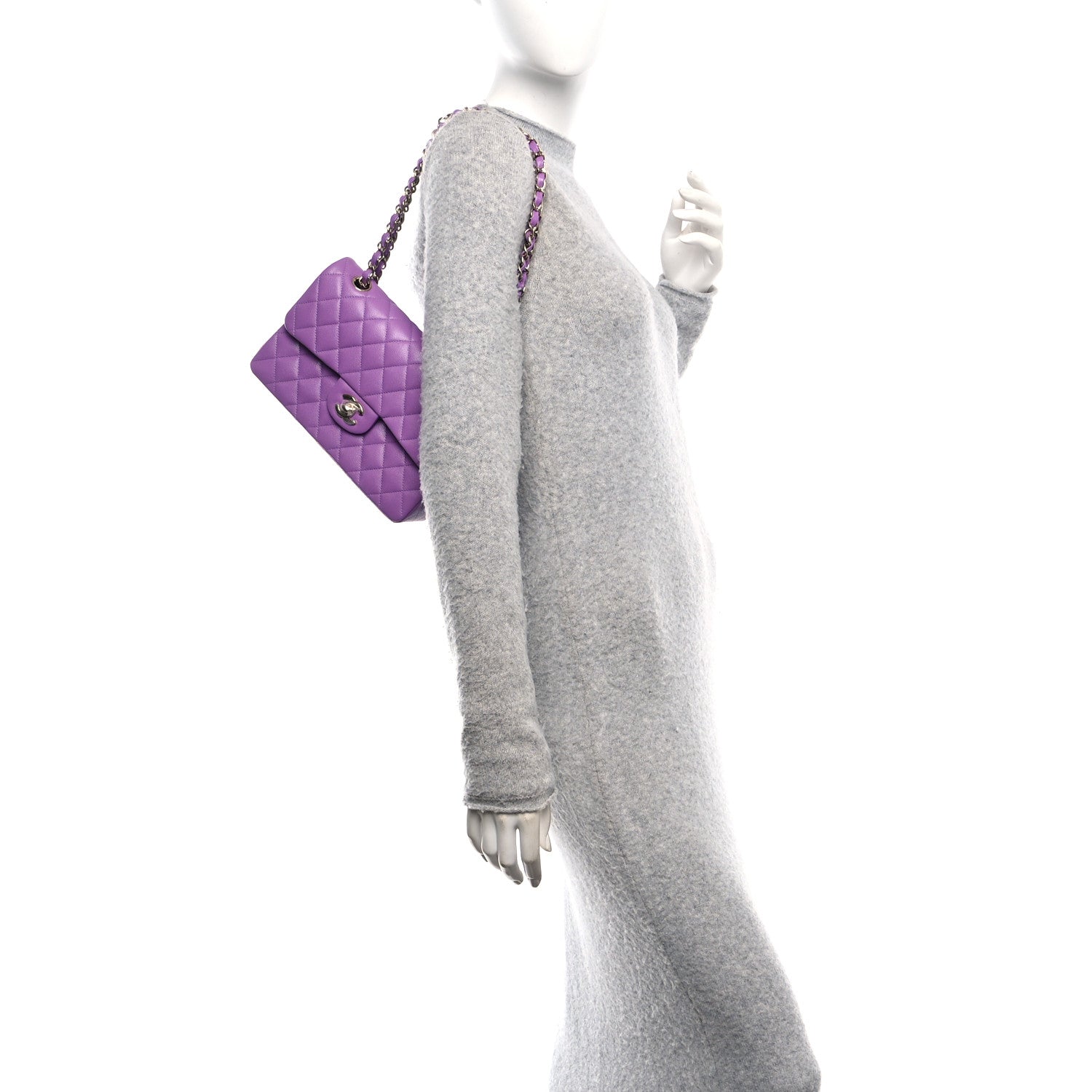 Caviar Quilted Small Double Flap Purple