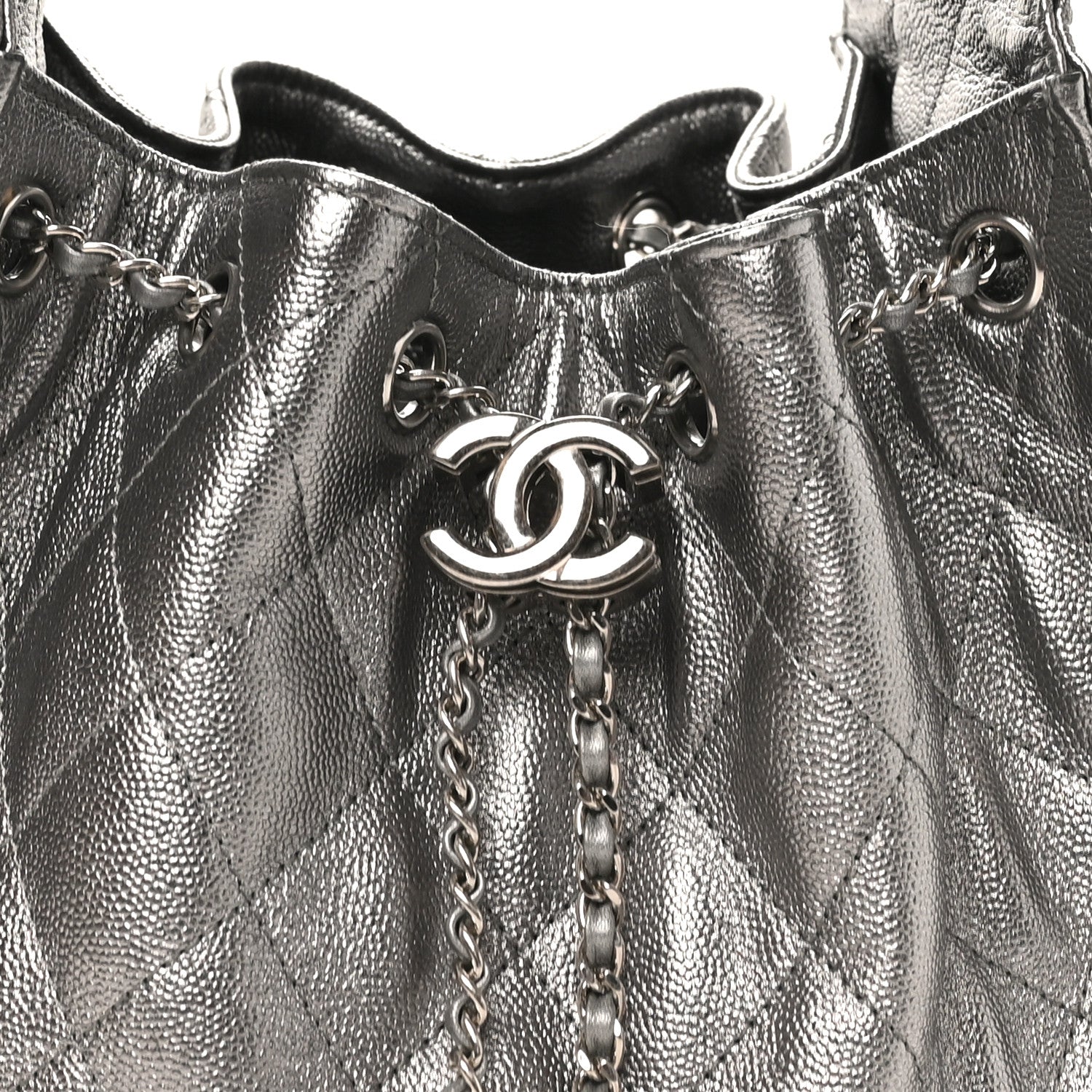 Metallic Caviar Quilted Small Chanel 25 Handbag Silver