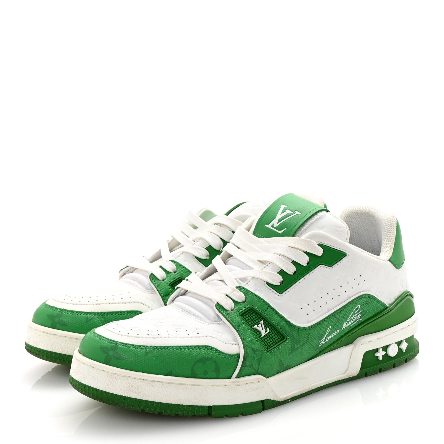 Calfskin Monogram Mens LV Trainer Sneakers 8 Green