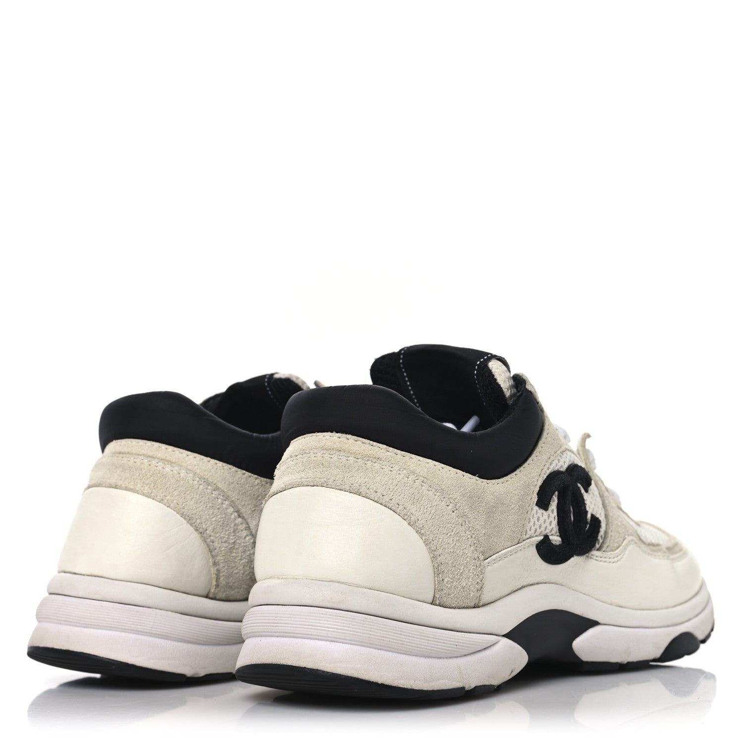 Mesh Suede Calfskin Grained Calfskin Womens CC Sneakers 37 White Black