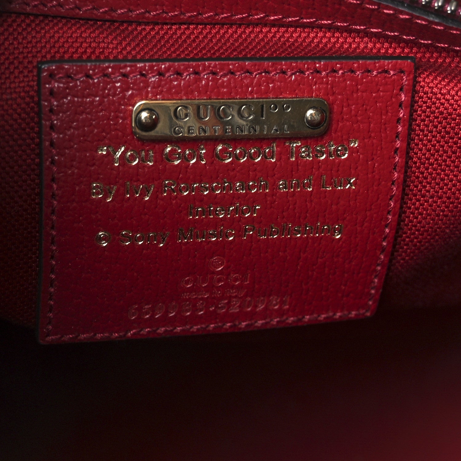 Canvas Jacquard Calfskin 100 Centennial Music Small Tote Bag Ivory Red