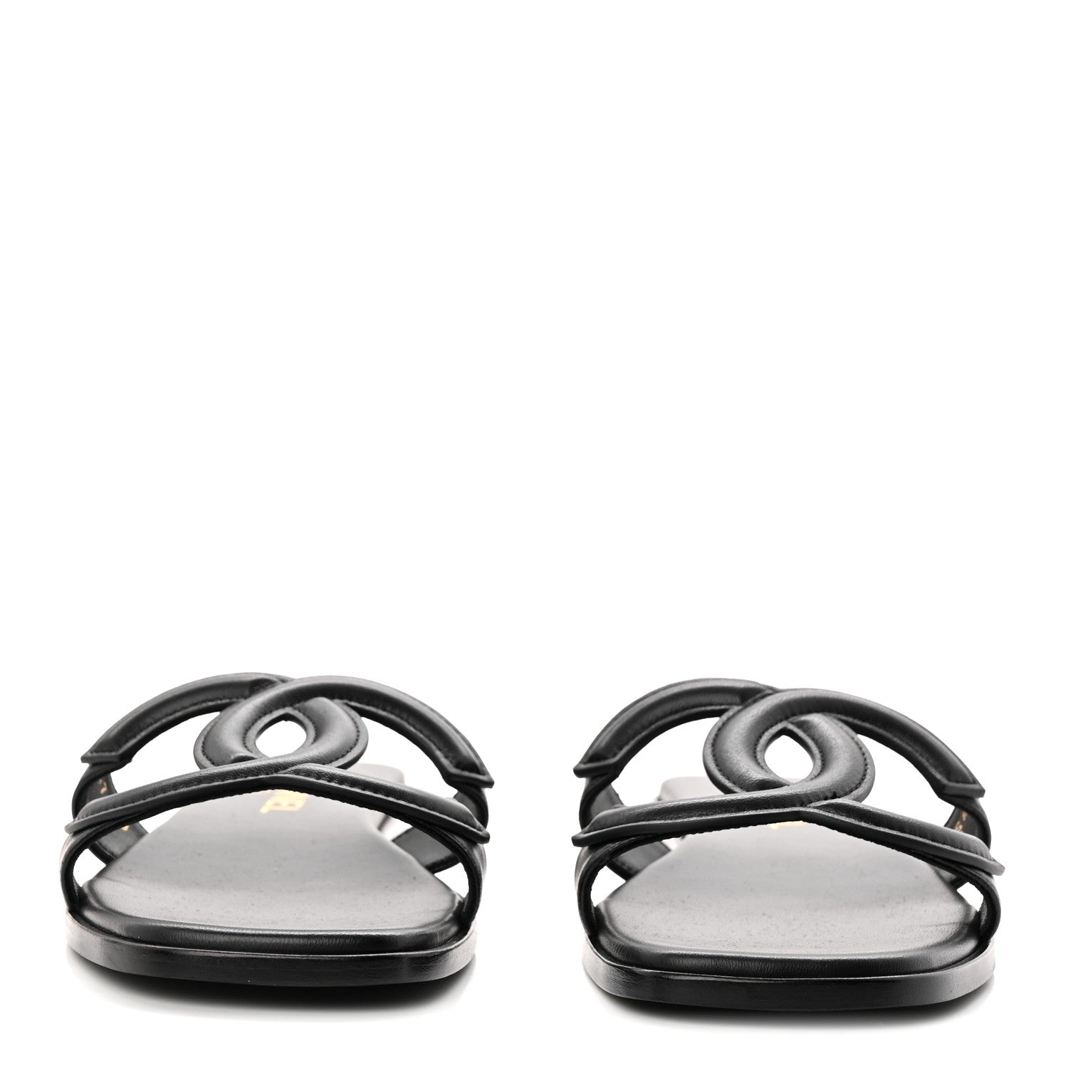 Lambskin CC Cut Out Mules Sandals 38 Black