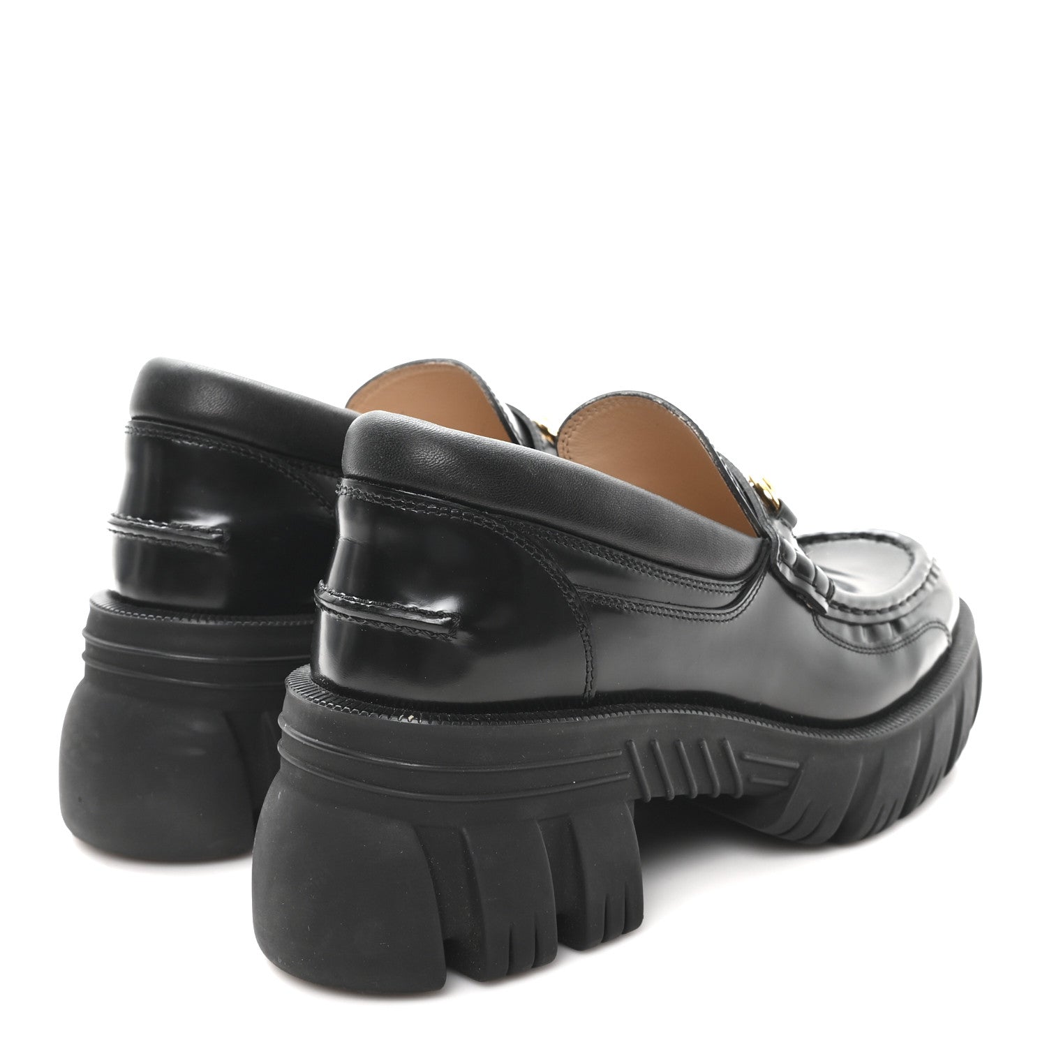 Magnum Calfskin Nappa Samoa Womens Horsebit Platform Chunky Lug Sole 40mm Loafers 40 Black