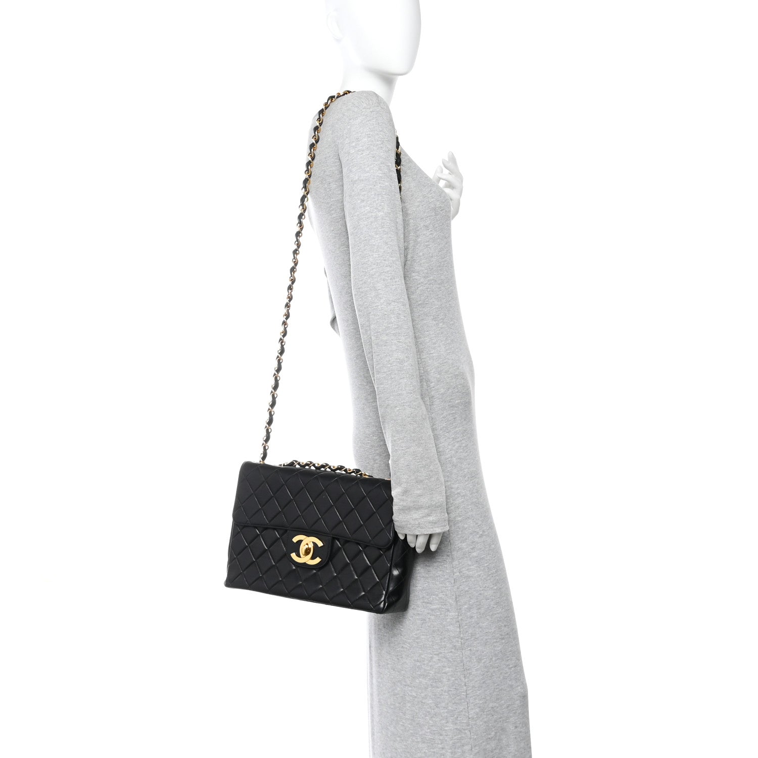 Lambskin Quilted XL Jumbo Single Flap Black