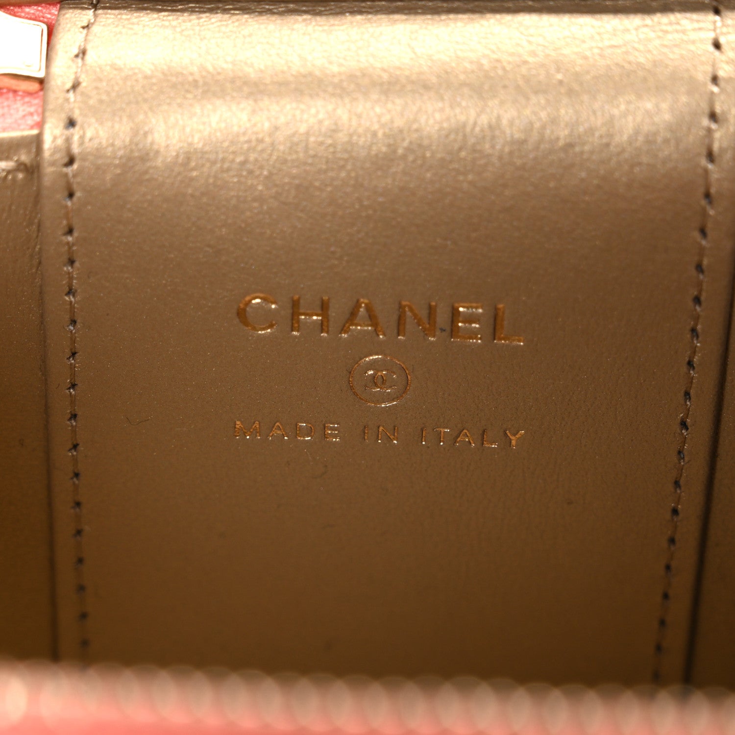 Lambskin Quilted Pearl Crush Mini Vanity Case With Chain Coral