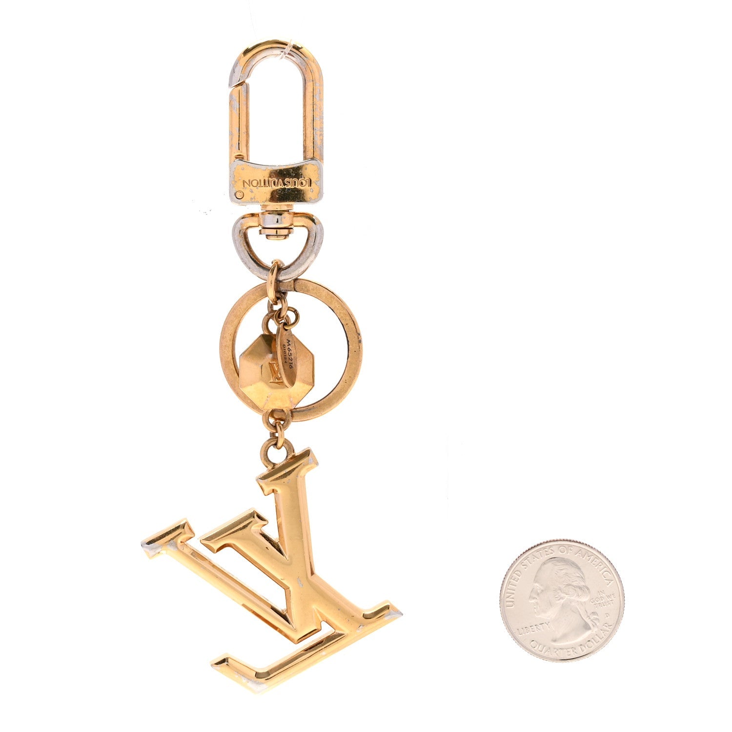 Metal LV Facettes Bag Charm Key Holder Gold