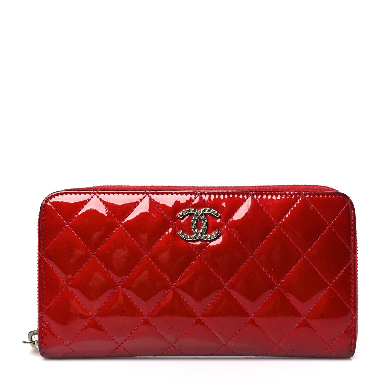 Patent Quilted Brilliant Zip Around Wallet Red