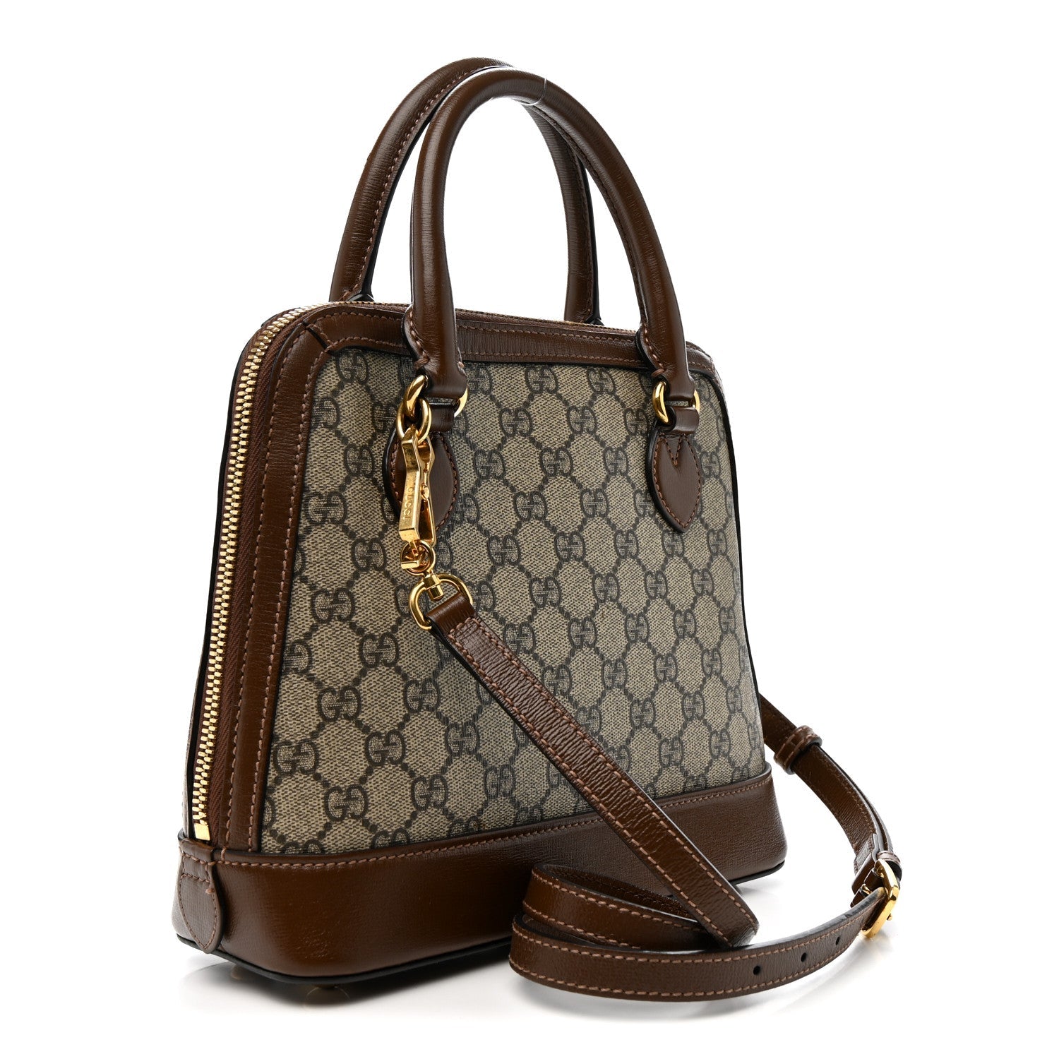 GG Supreme Monogram Azalea Calfskin Small Horsebit 1955 Top Handle Bag Beige Ebony Brown Sugar