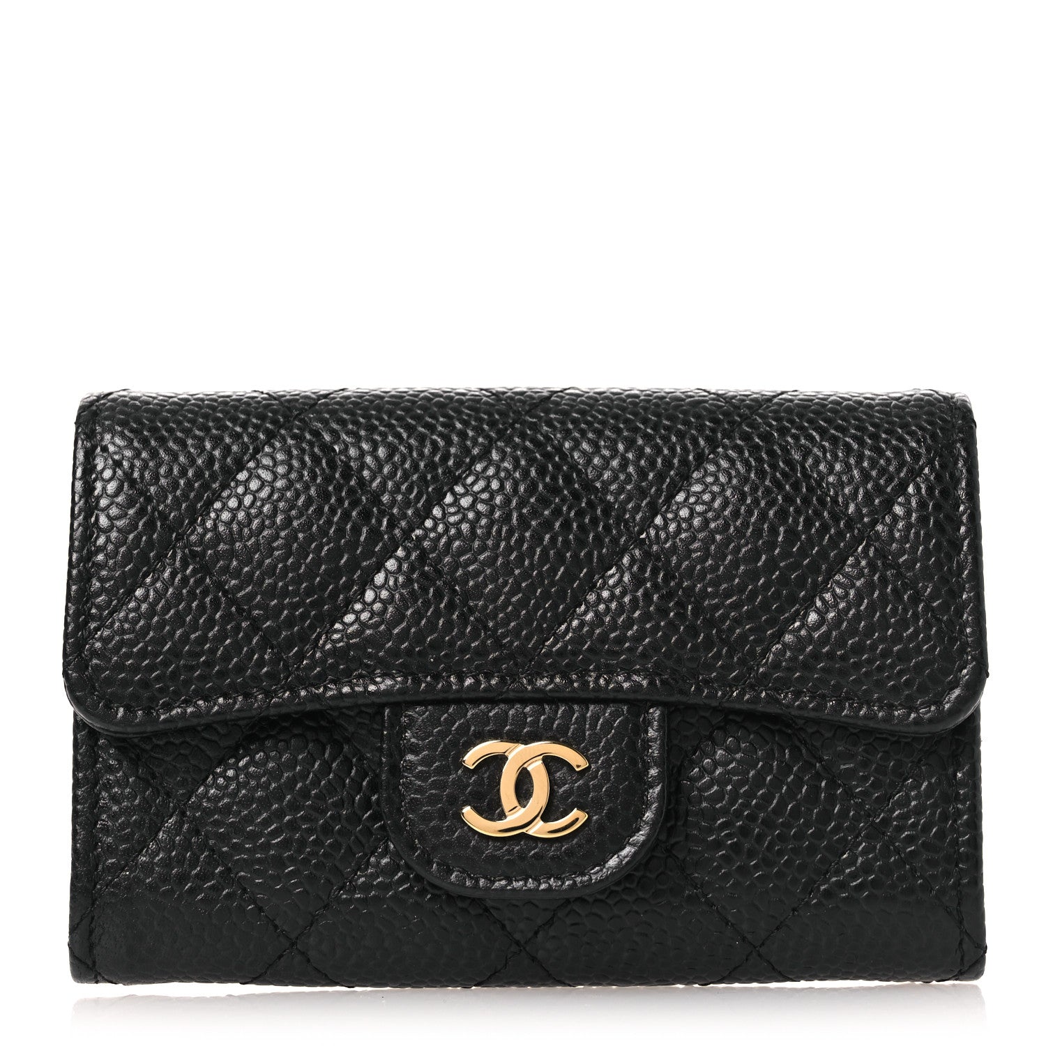 Caviar Quilted Flap Card Holder Black