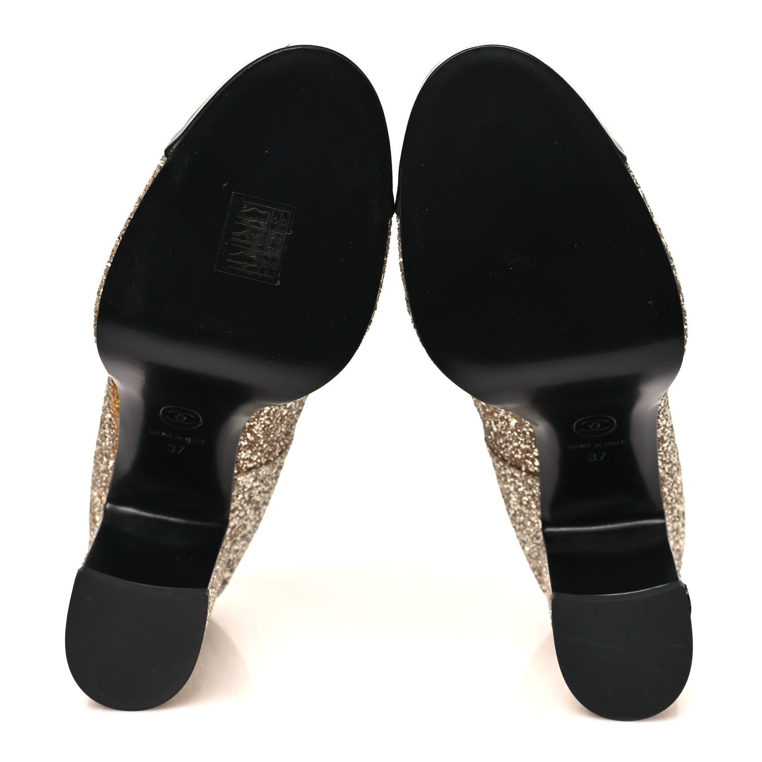 Glitter Lambskin Cap Toe CC Mary Jane Pumps 37 Light Gold Black