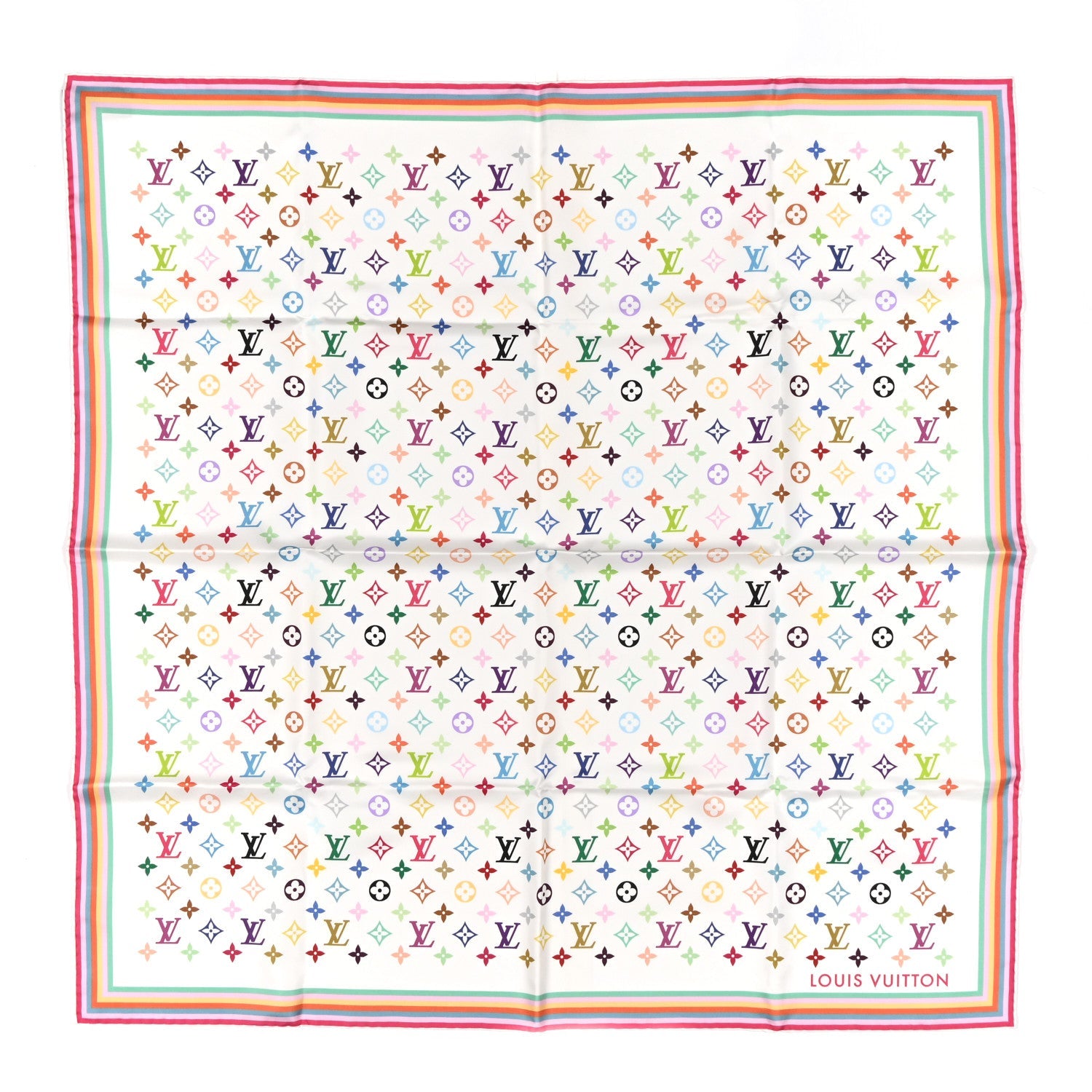 LV X TM Silk Monogram Multicolor Square Scarf 90 White