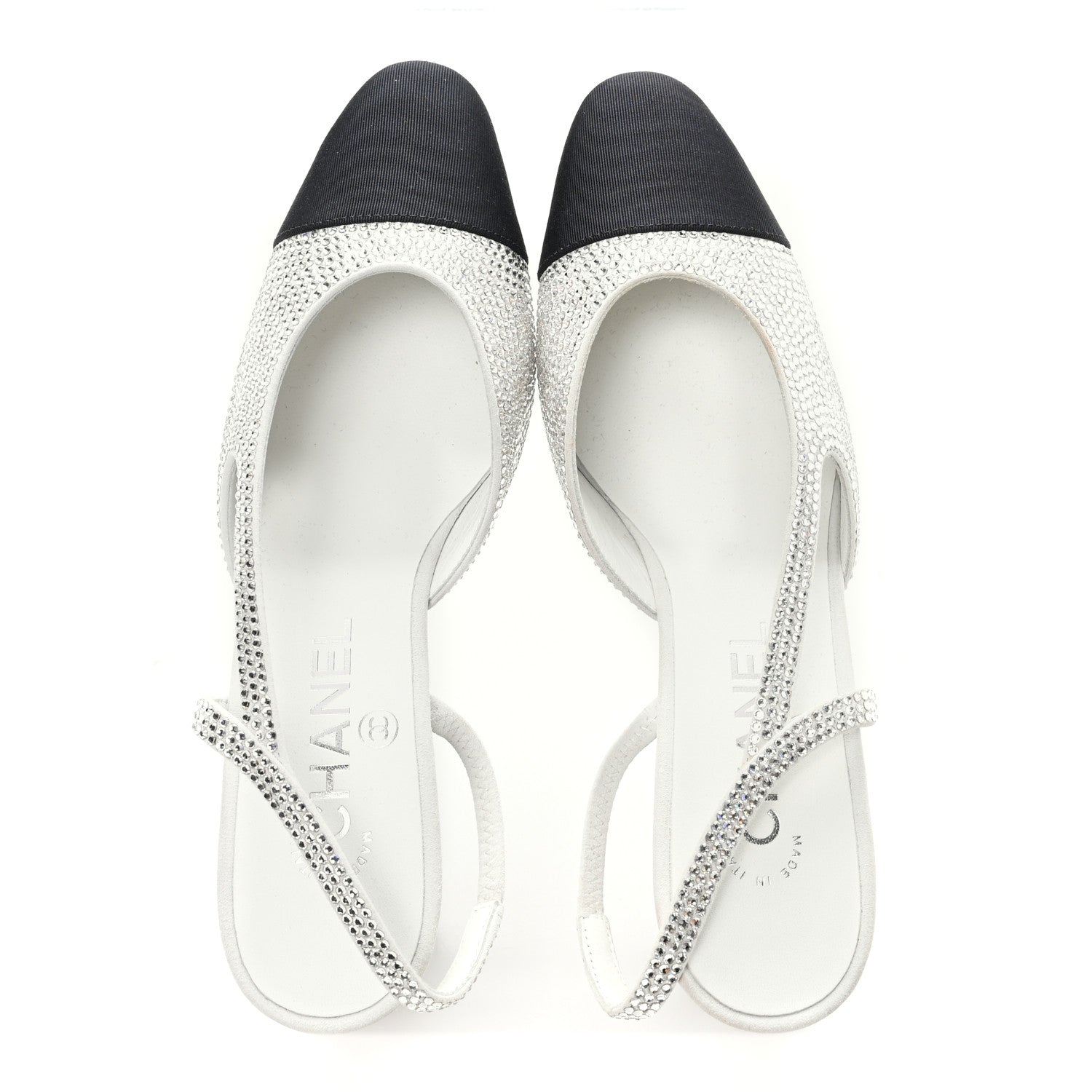Strass Grosgrain Cap Toe CC Slingback Pumps 36 Silver Black