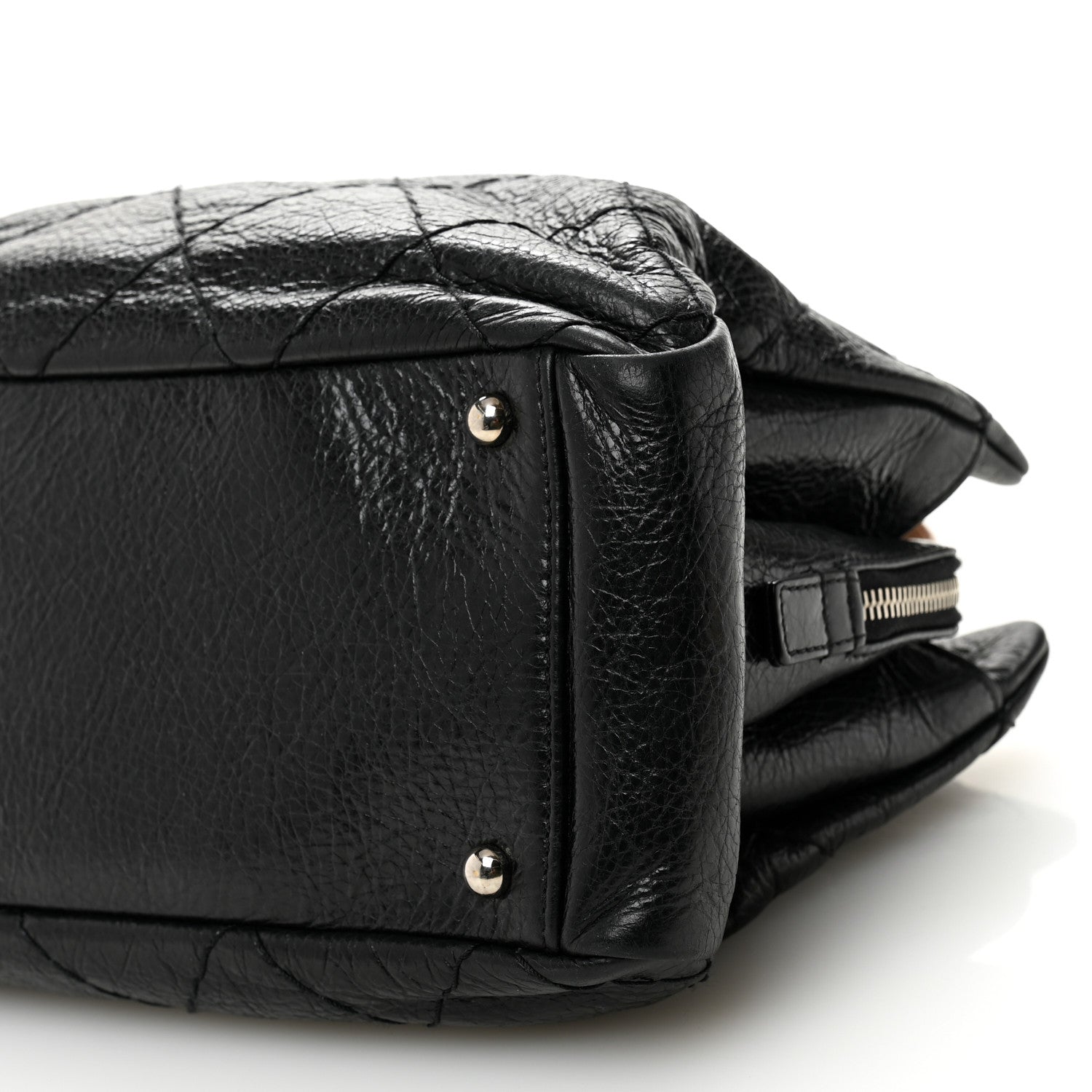 Glazed Calfskin On the Road Zip Tote Black