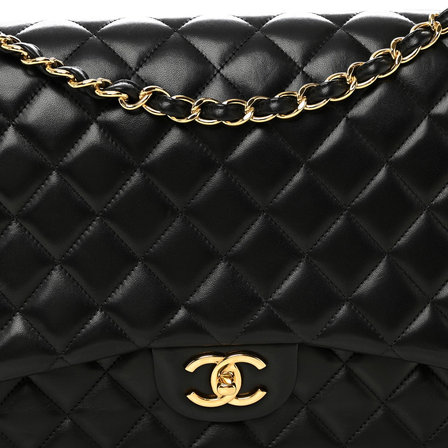 Lambskin Quilted Maxi Double Flap Black