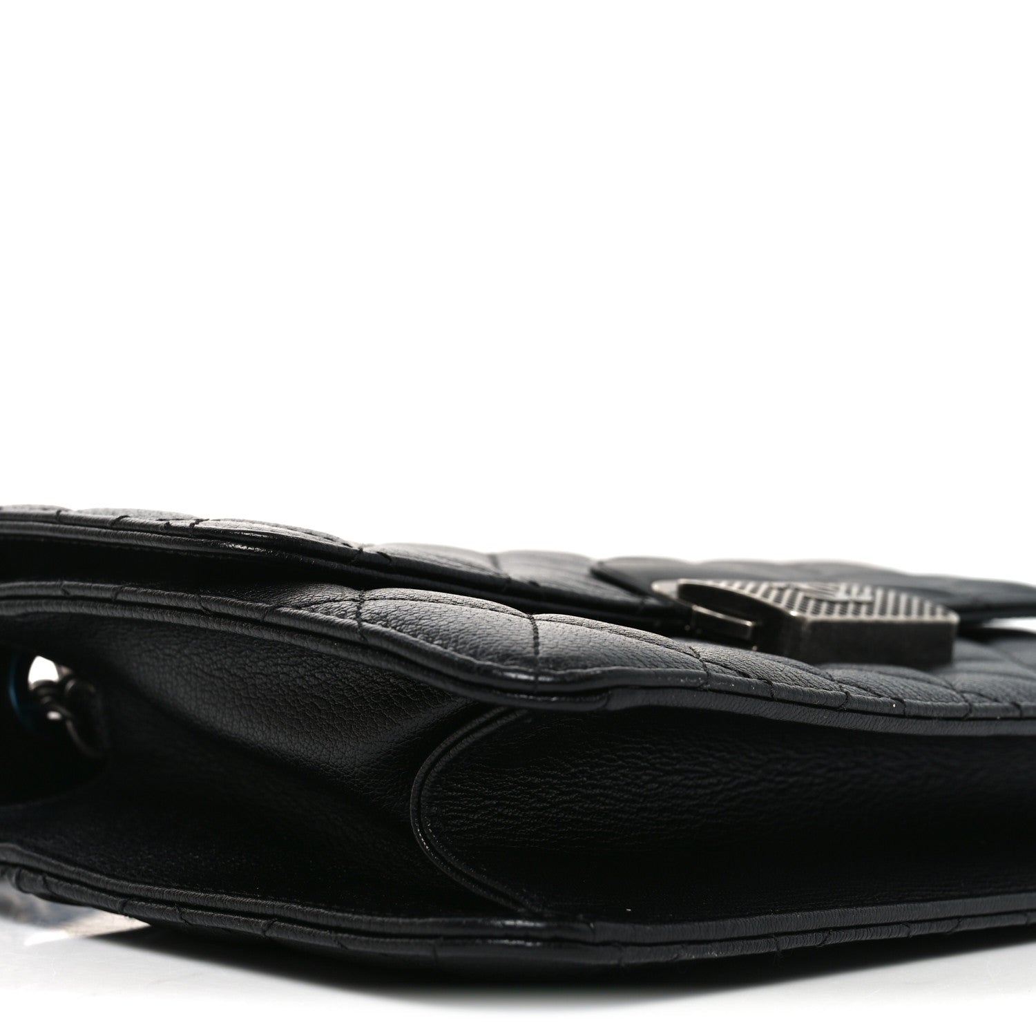 Goatskin Quilted Small CC University Top Handle Flap Black