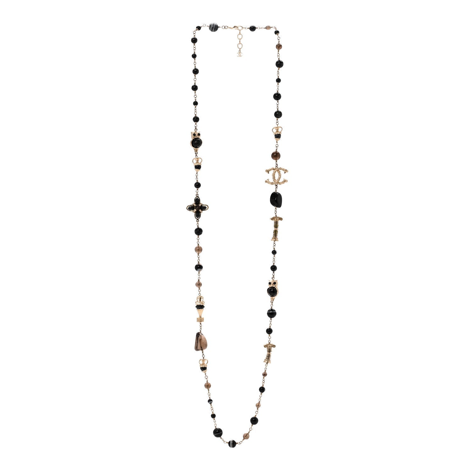 Resin Glass CC Beaded Charms Long Necklace Gold Black
