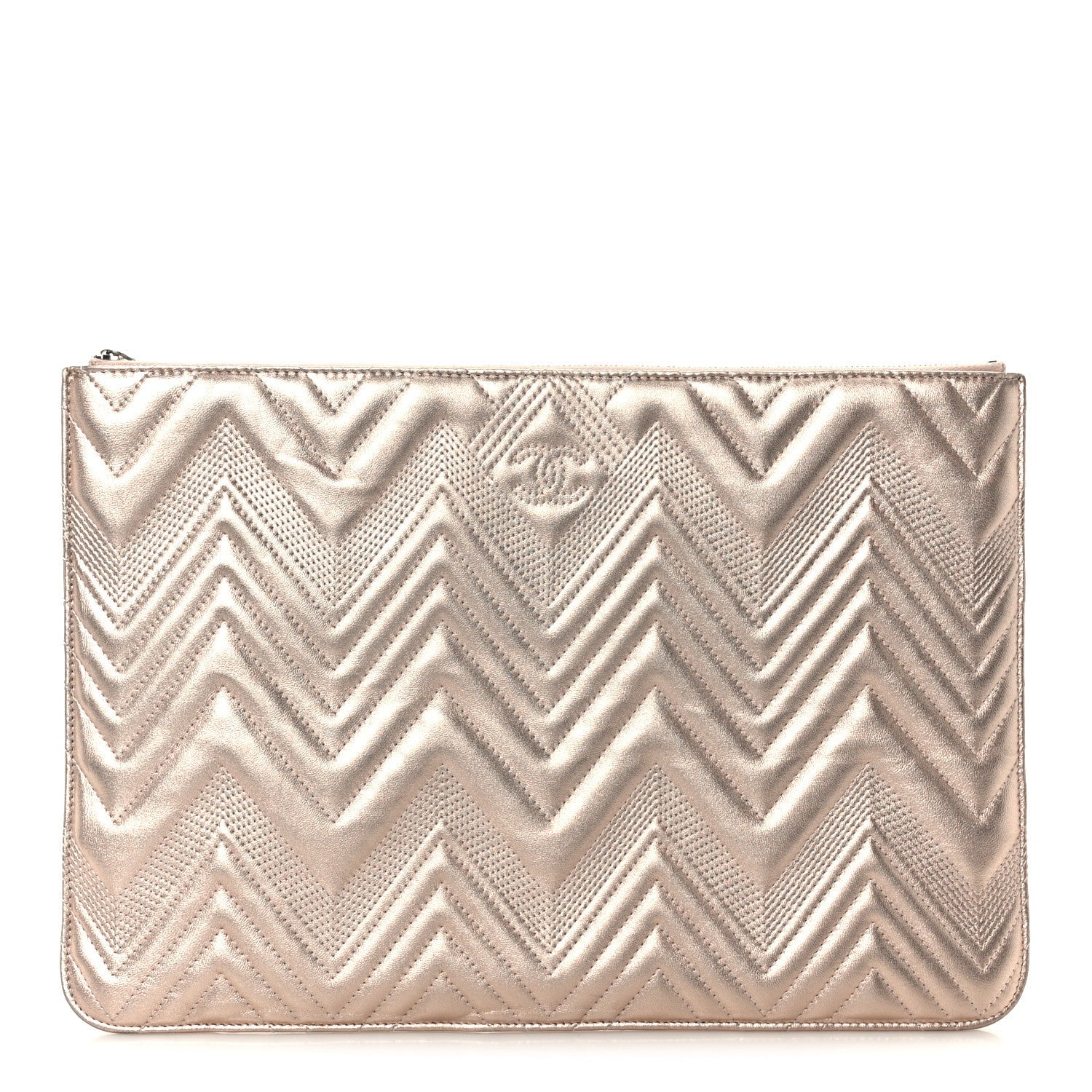 Metallic Lambskin Chevron Quilted Medium Cosmetic Case Light Pink