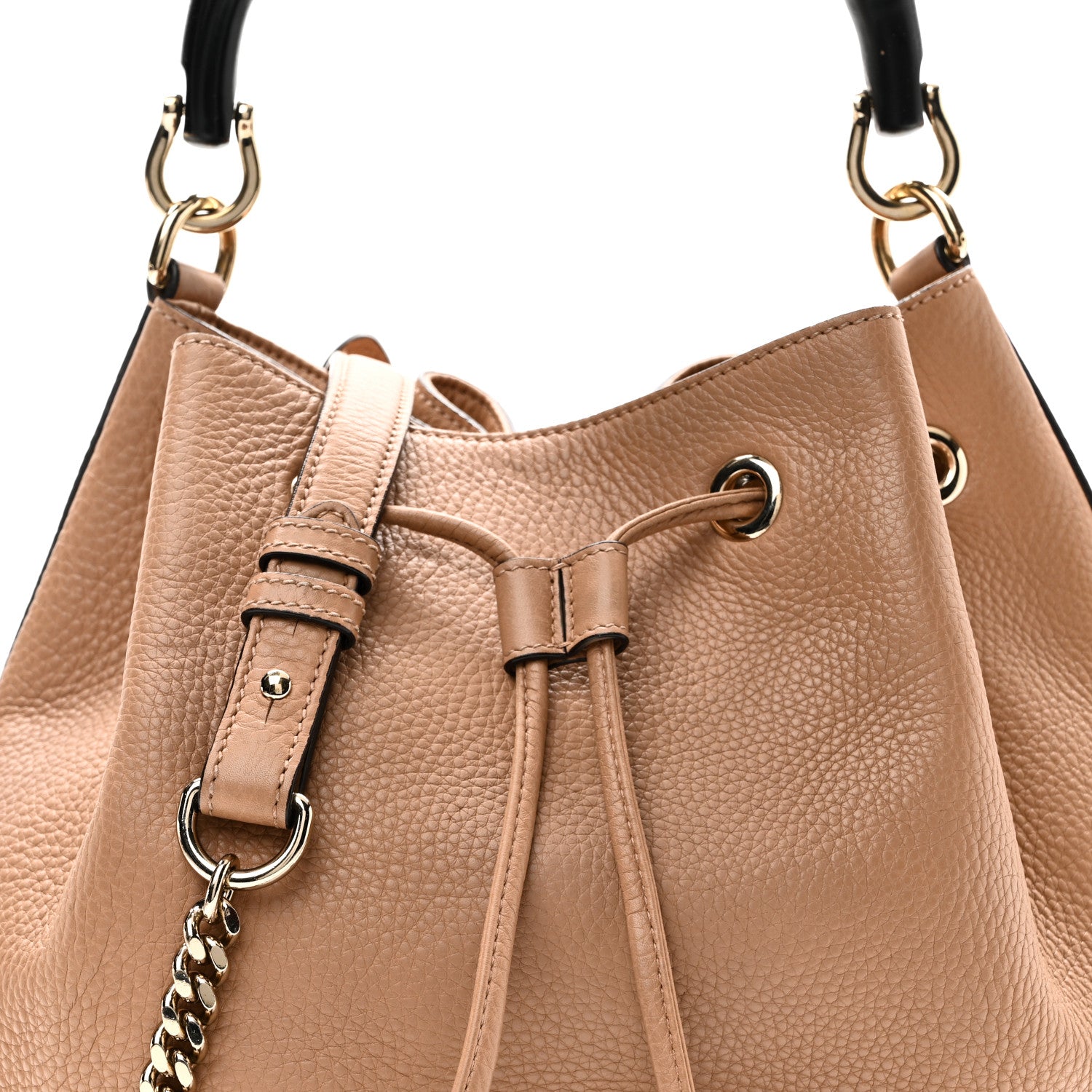 Pebbled Calfskin Miss Bamboo Bucket Bag Camelia