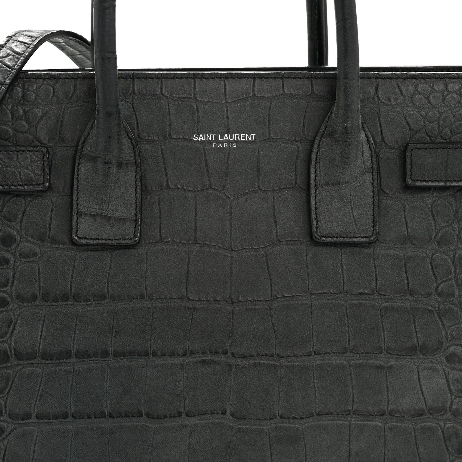 Calfskin Crocodile Embossed Baby Sac de Jour Dusty Black