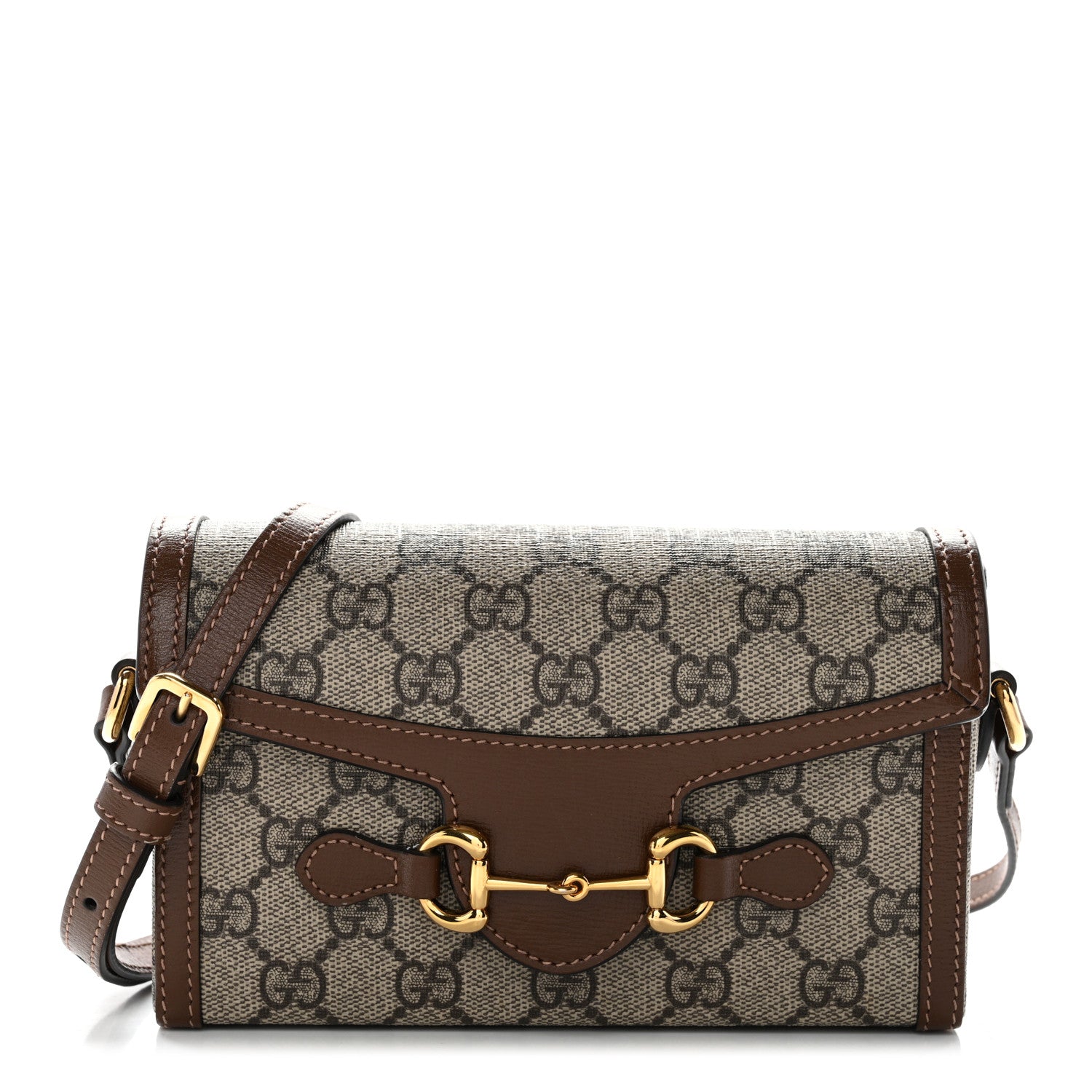 GG Supreme Monogram Mini Horsebit 1955 Shoulder Bag Beige Brown Sugar