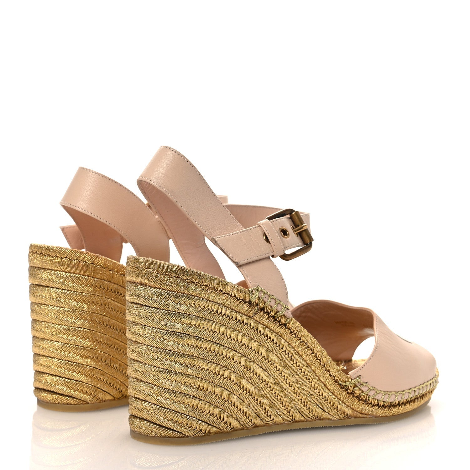 Malaga Kid Lifford Calfskin GG Espadrille Wedge Sandals 40 Skin Rose Dusty White
