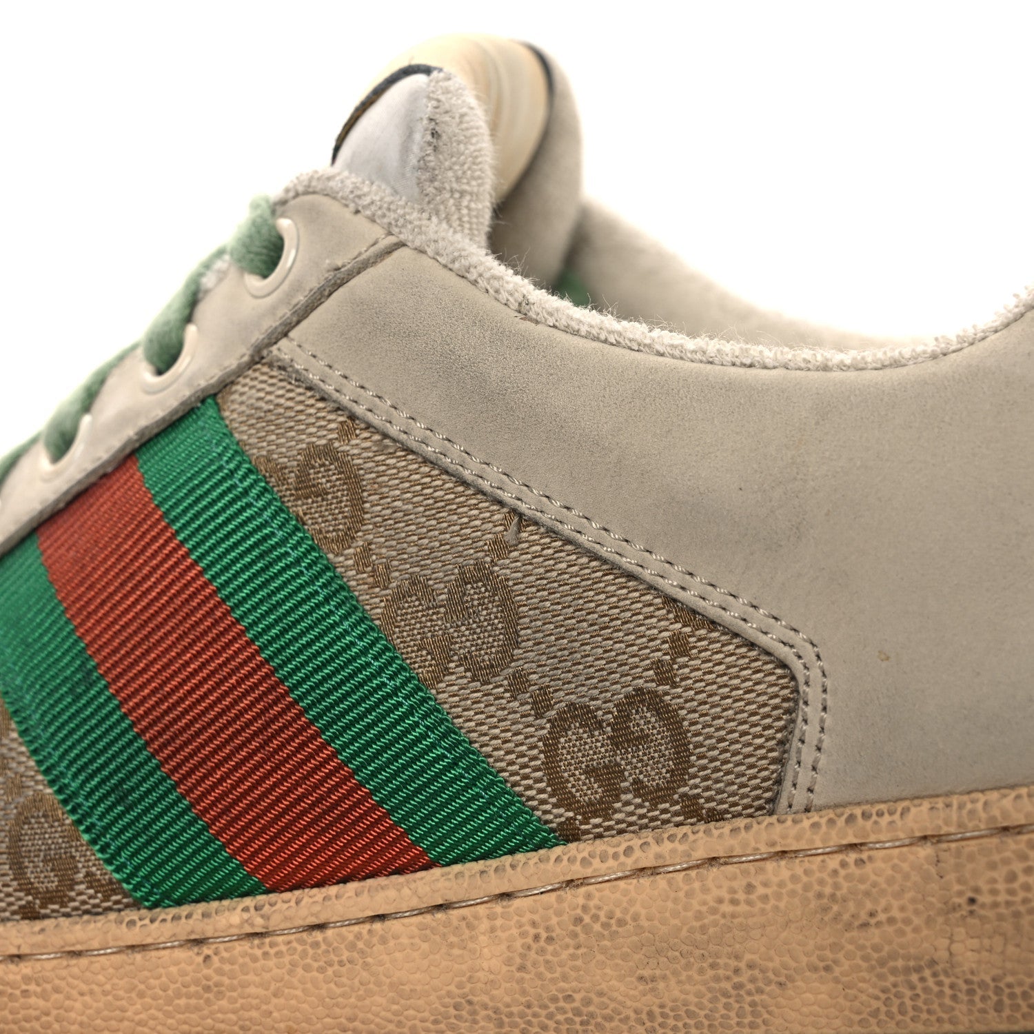 GG Monogram Nubuck Web Womens Screener Sneakers 40 New Sand Dusty Milk Vintage Green