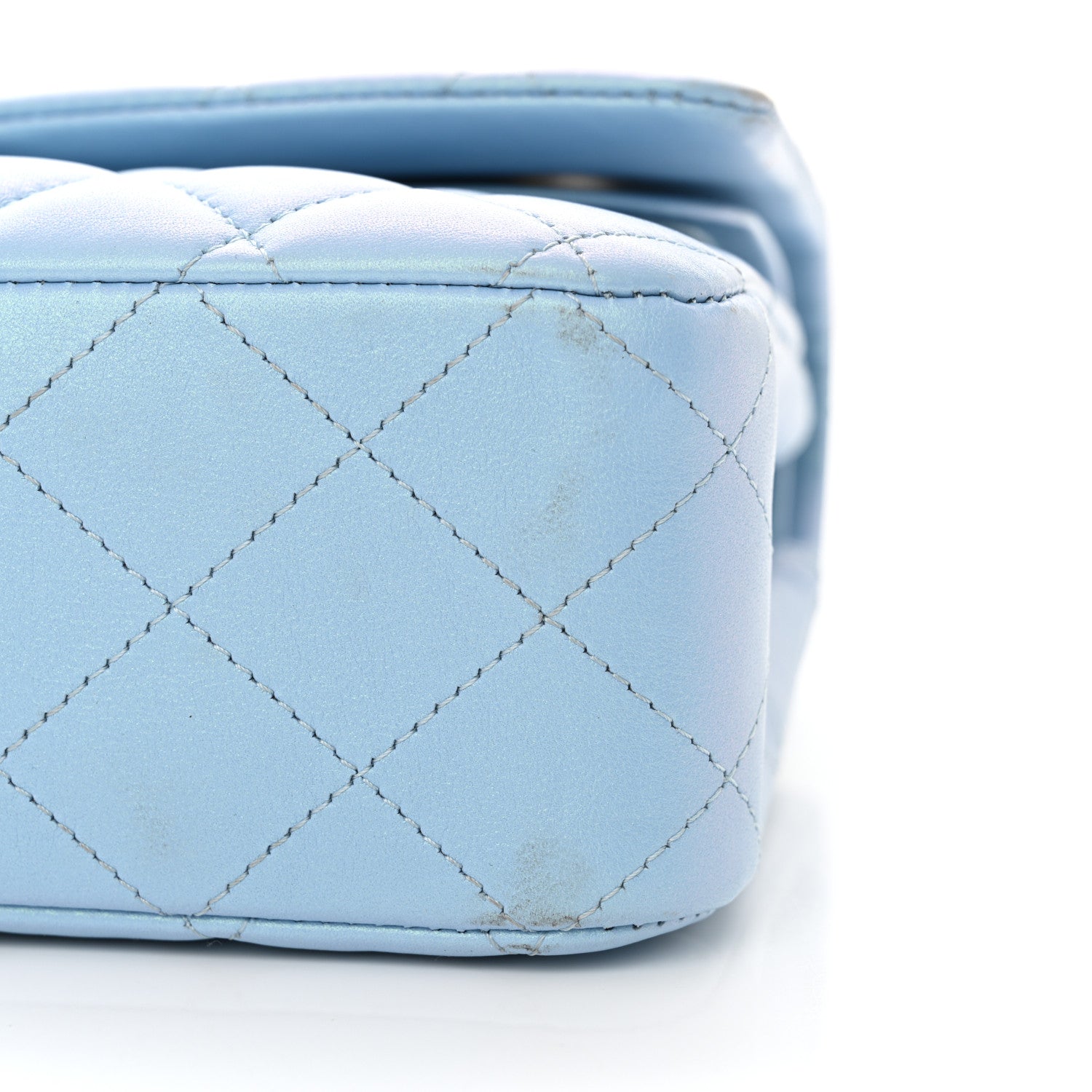 Iridescent Lambskin Quilted Medium Double Flap Light Blue