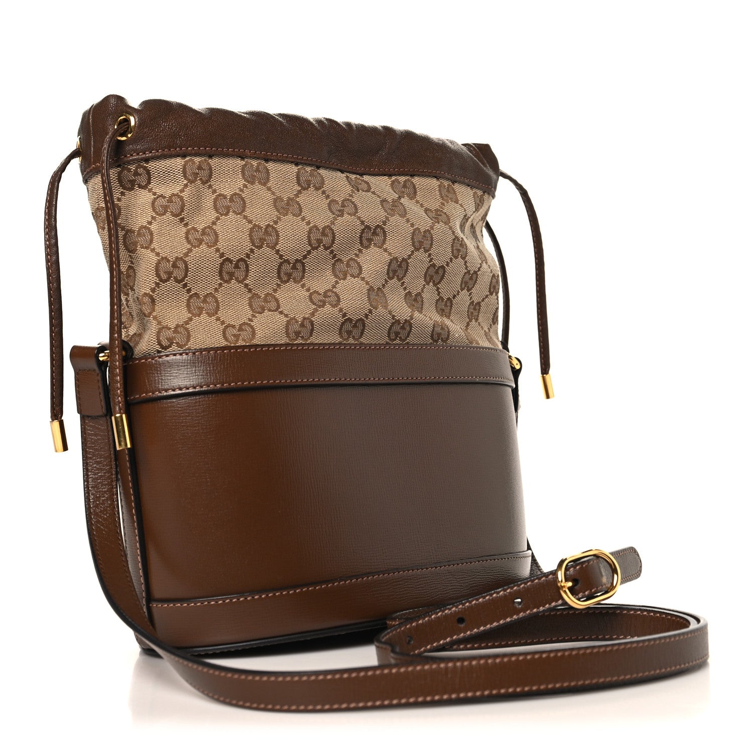 Monogram Textured Calfskin Horsebit 1955 Drawstring Bucket Bag Beige Brown Sugar