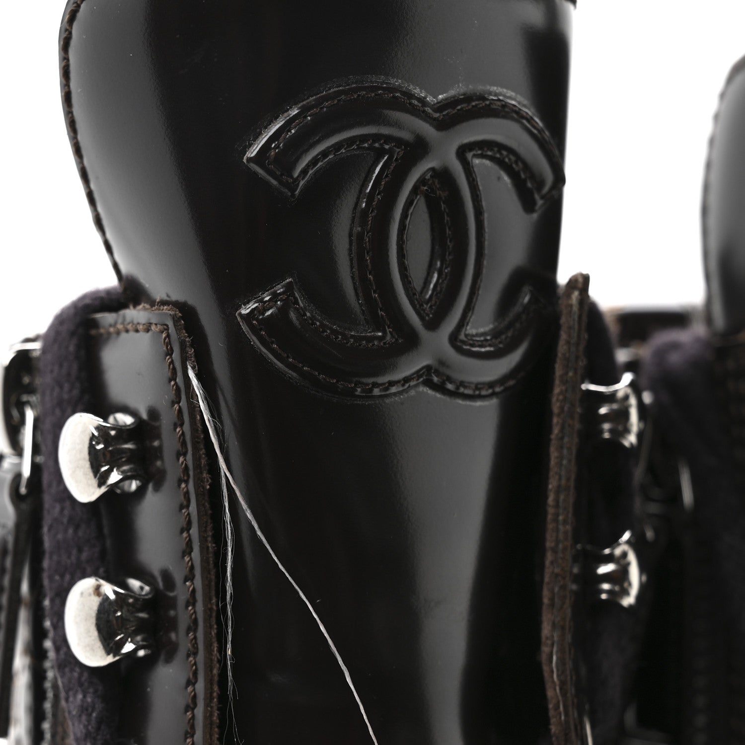 Shiny Calfskin Quilted CC Lace Up Combat Boots 37.5 Dark Burgundy