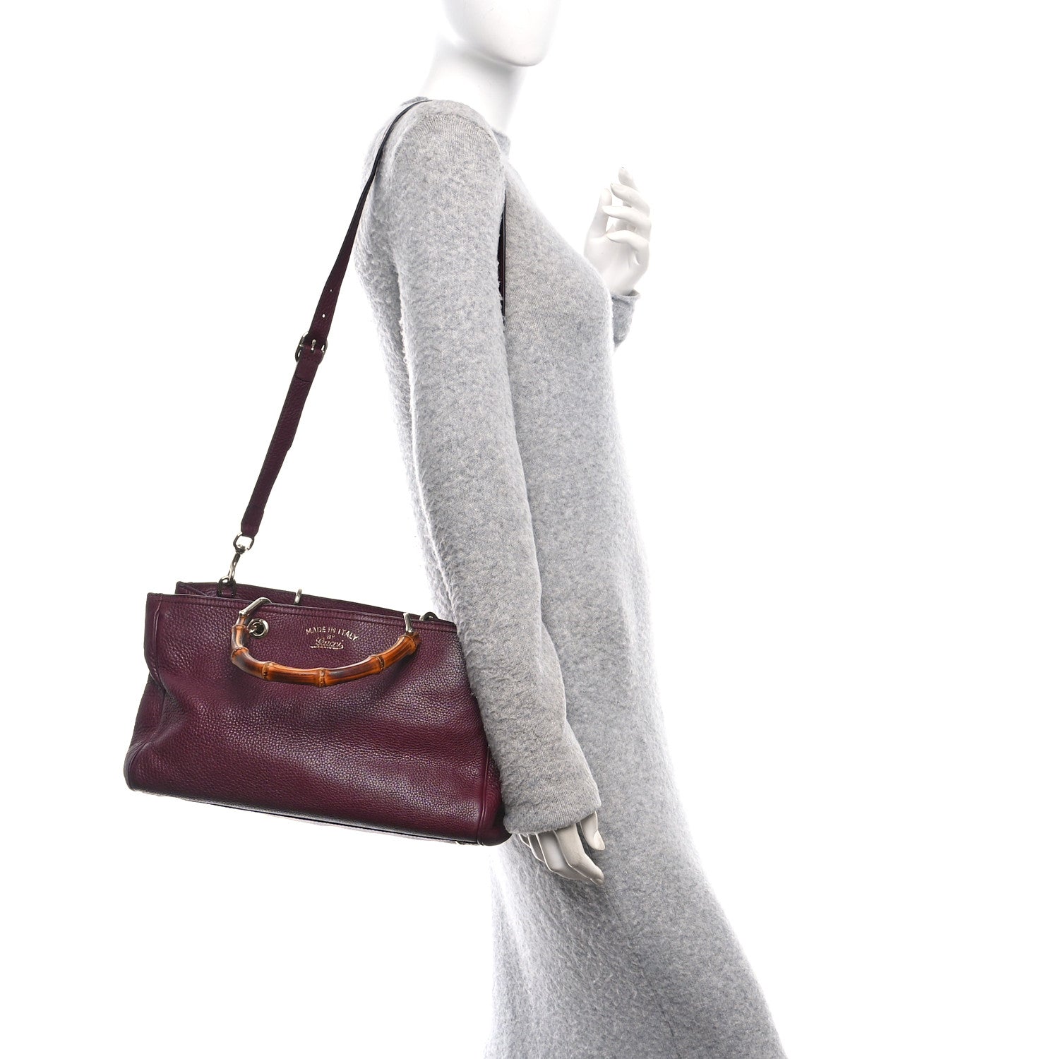 Pebbled Calfskin Medium Bamboo Shopper Tote Burgundy