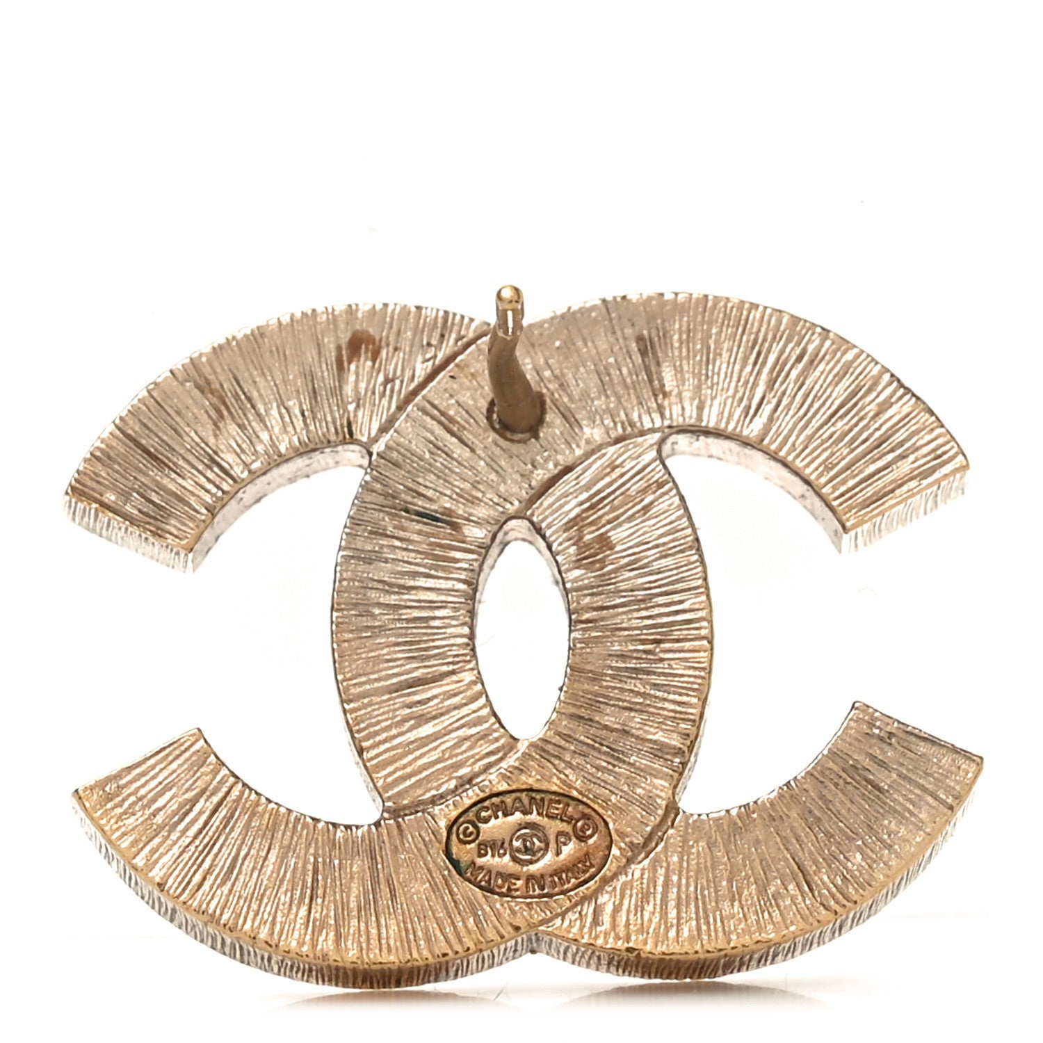Metal Quilted CC Earrings Gold White