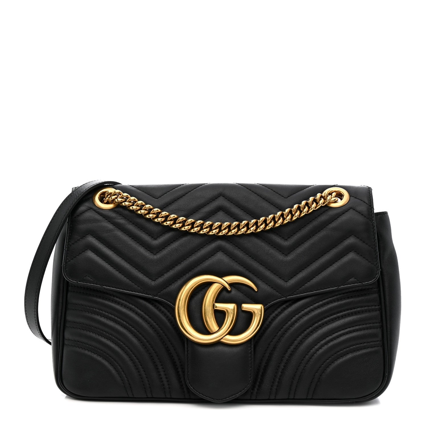 Calfskin Matelasse Medium GG Marmont Shoulder Bag Black