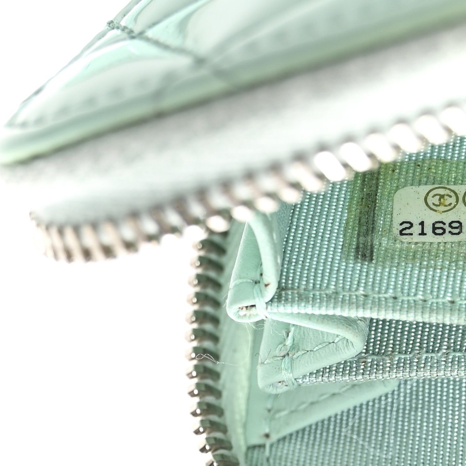 Patent Calfskin Quilted Zip Coin Purse Light Green