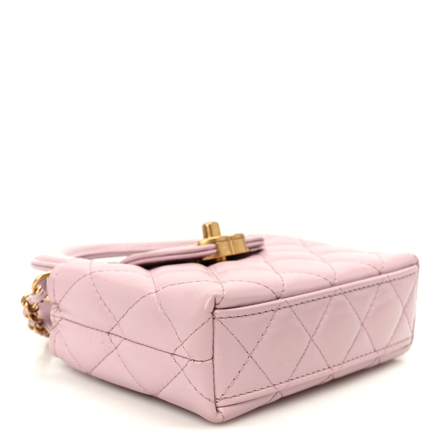 Shiny Aged Calfskin Quilted Mini Nano Kelly Shopper Light Pink