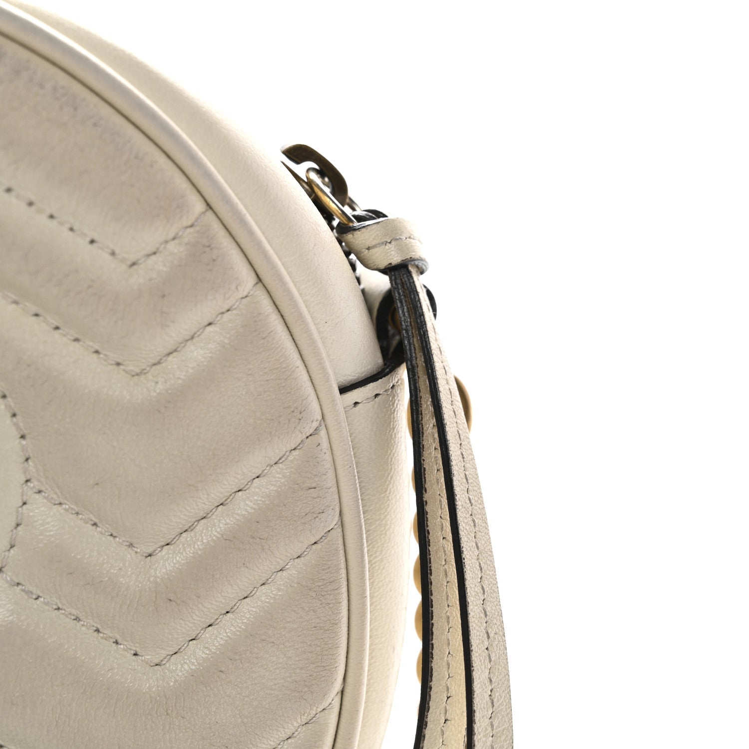 Calfskin Matelasse Mini GG Marmont Round Shoulder Bag White