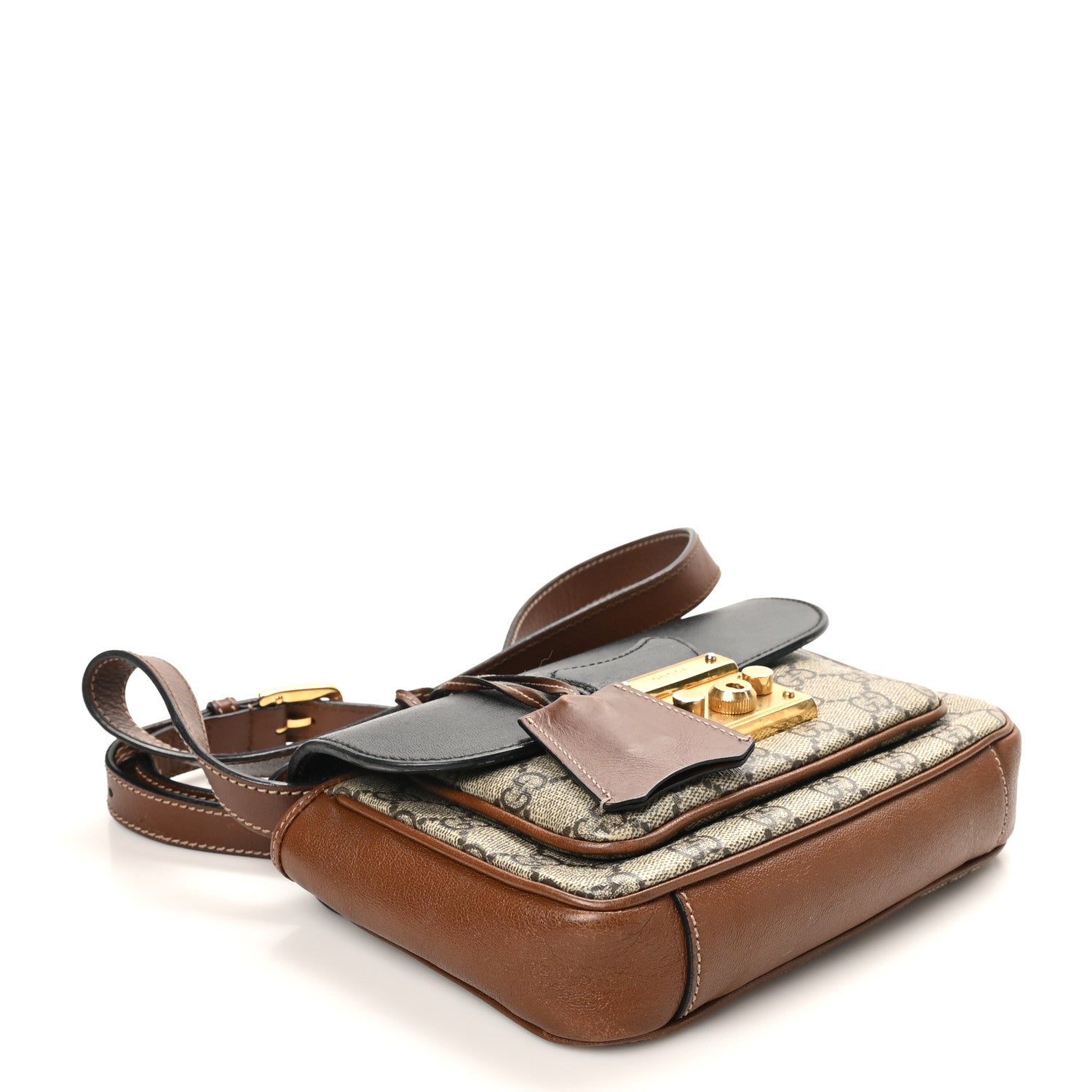 GG Supreme Monogram New Sakai Lux Calfskin Mini Padlock Flap Pocket Shoulder Bag Beige Ebony Black Cuir