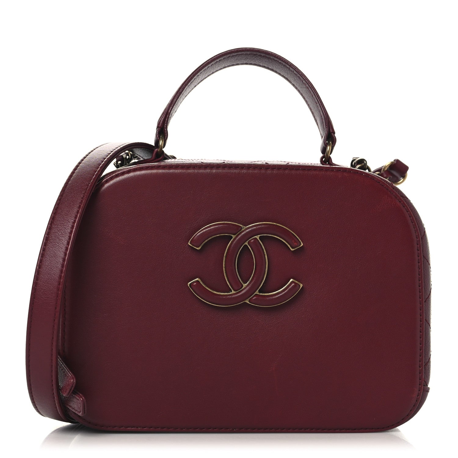 Shiny Calfskin Goatskin Quilted Small Coco Curve Vanity Burgundy