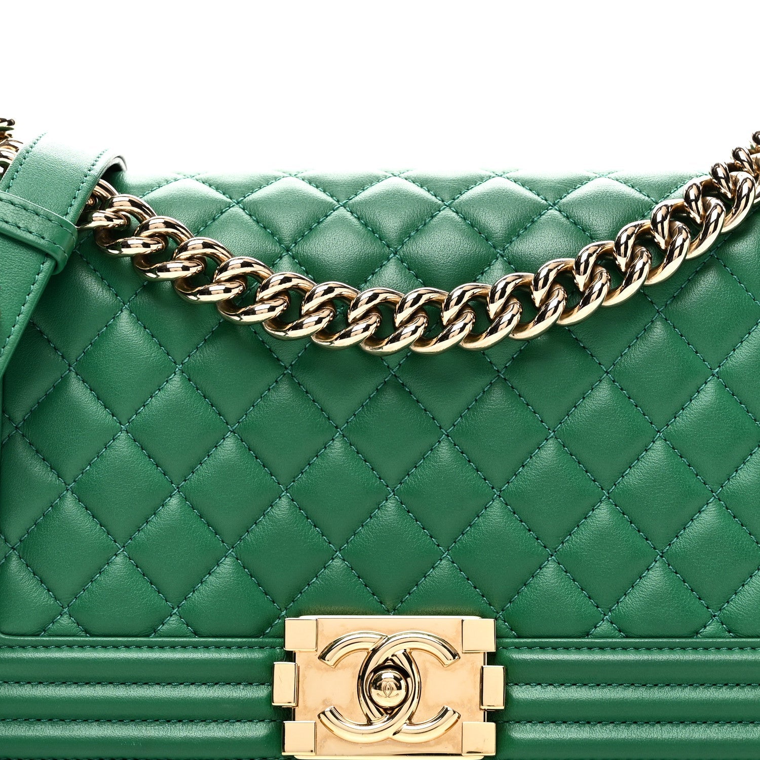 Calfskin Quilted Medium Boy Flap Green