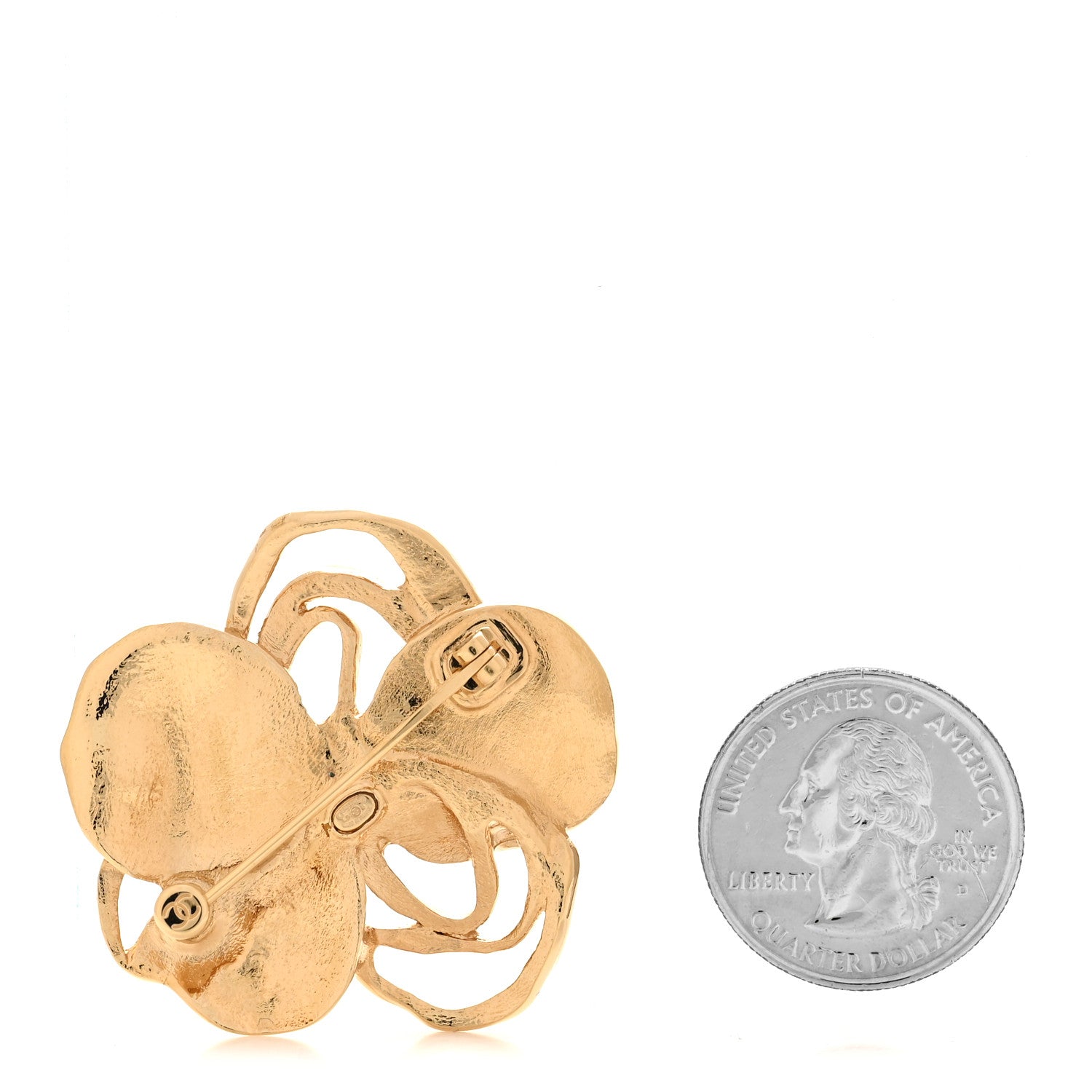 Metal Crystal CC Camellia CC Brooch Gold Brown