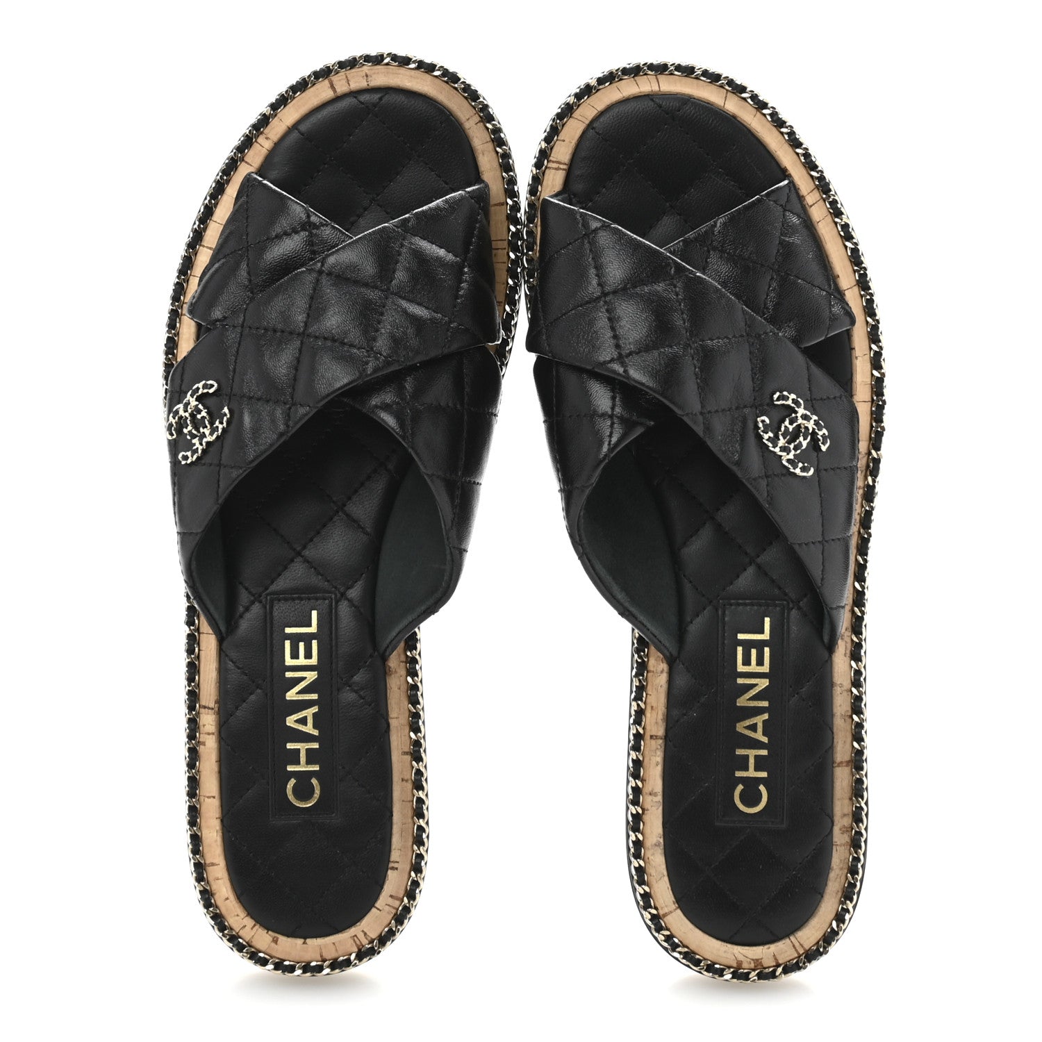 Lambskin Quilted Chain CC Sandals 39 Black