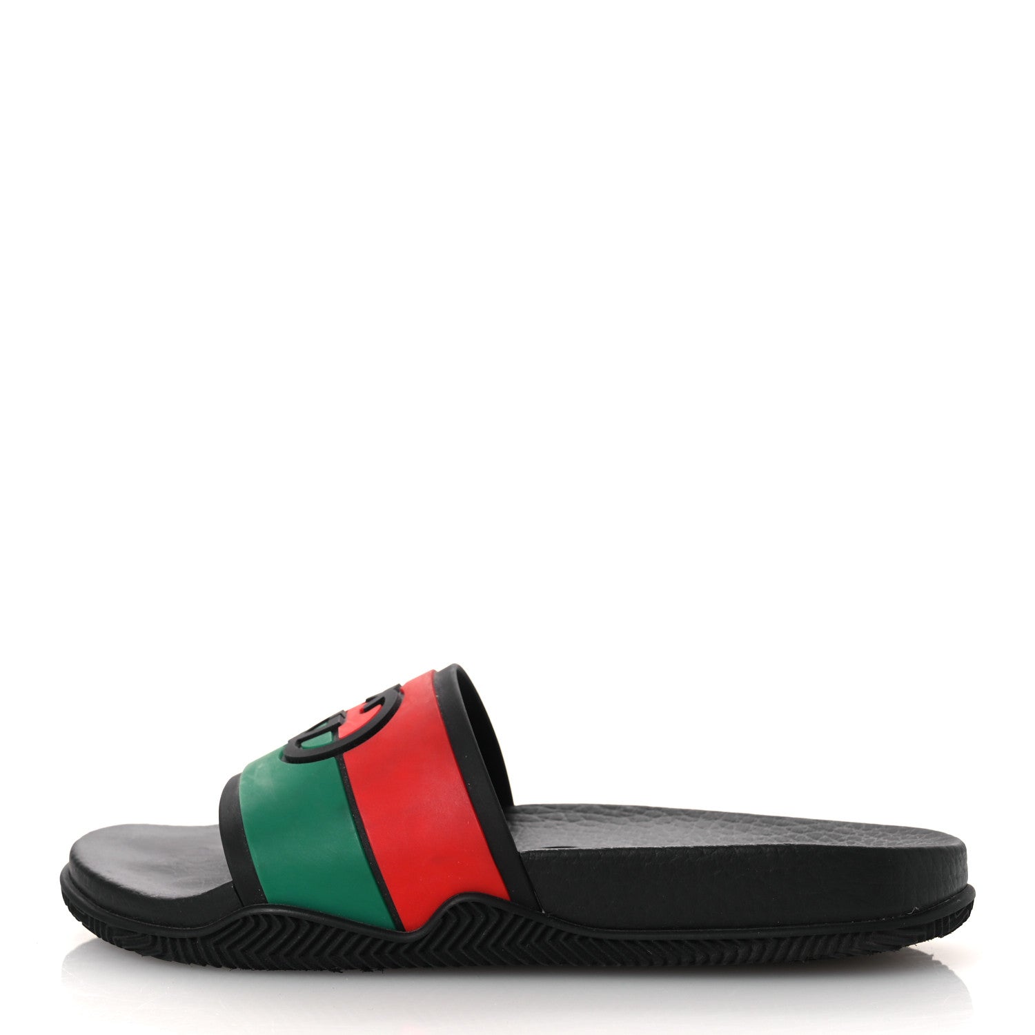 Rubber Web Womens Interlocking G Slide Sandals 33 Black Green Red