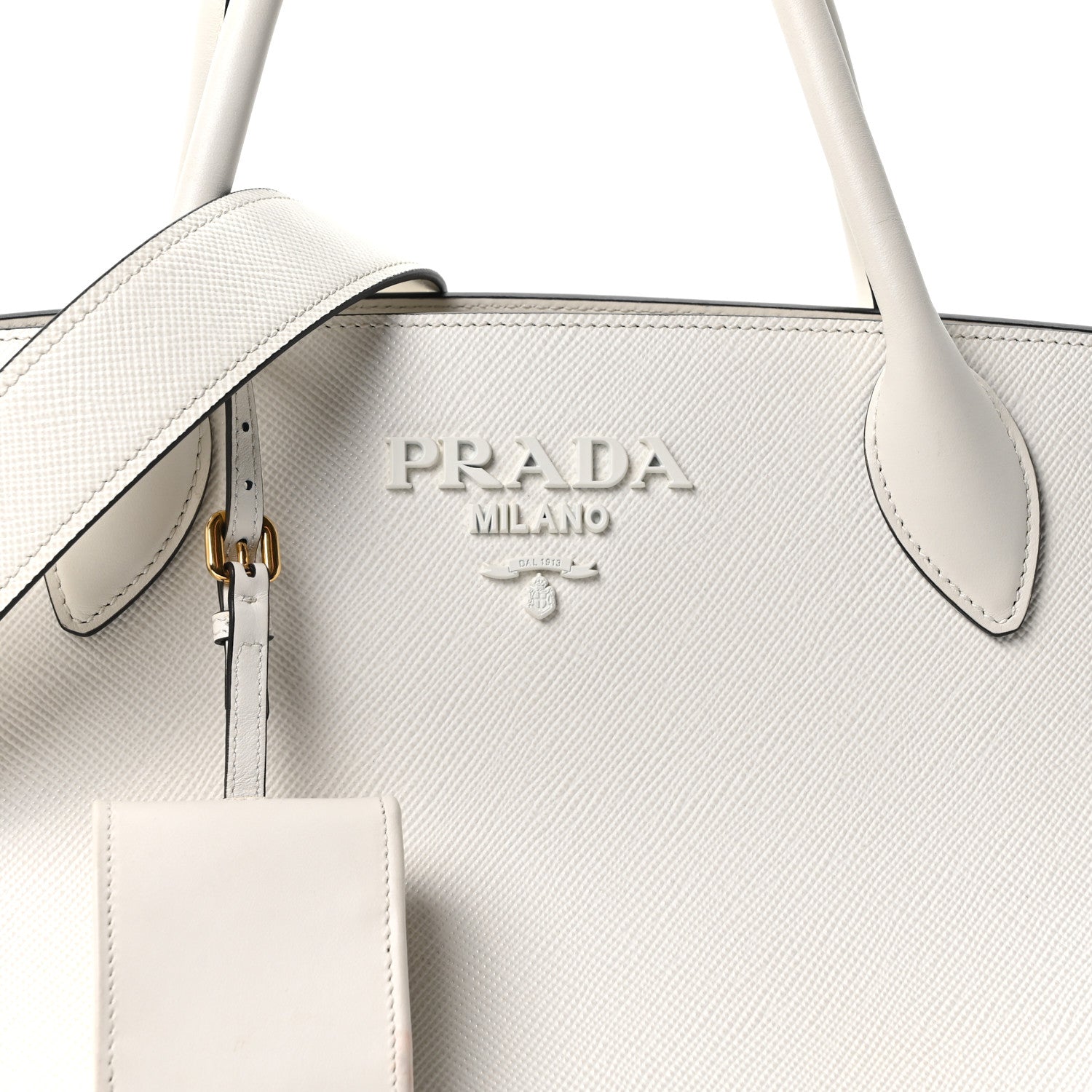 Saffiano Cuir Calfskin Medium Monochrome Top Handle Tote White