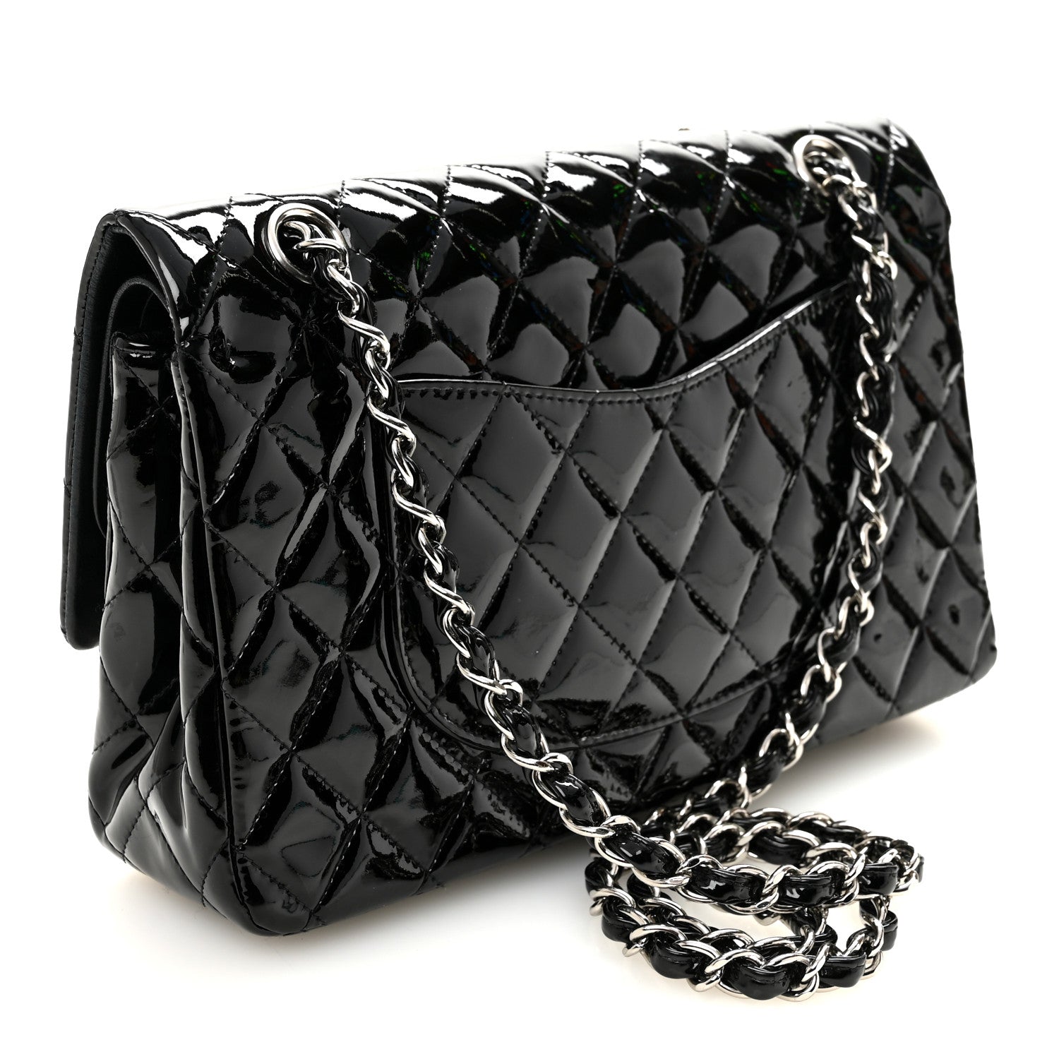 Patent Quilted Medium Double Flap Black